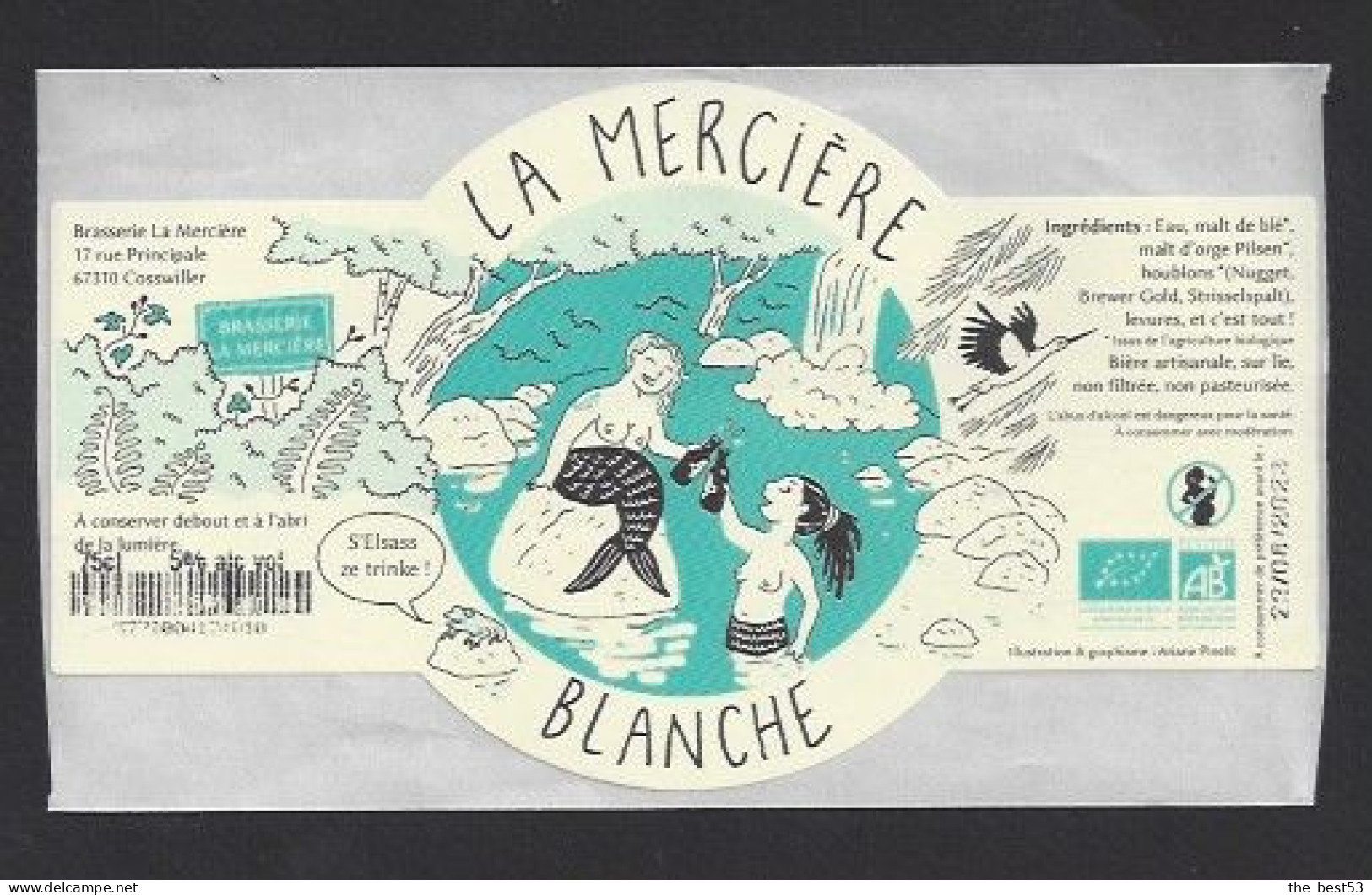 Etiquette De Bière Blanche  -  Brasserie La Mercière  à  Cosswiller  (67)  -  Théme Sirène - Bier