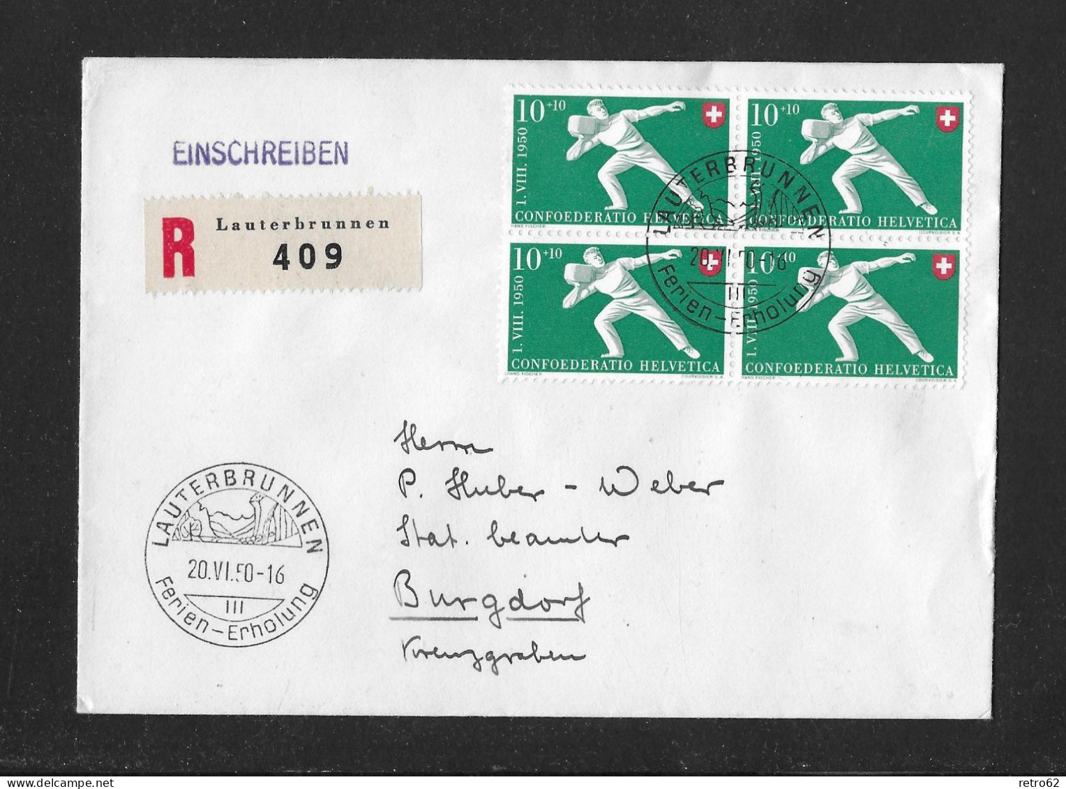 1950 STEINSTOSSEN  ► Dekorativer Chargé Brief Mit Werbe-Stempel Lauterbrunnen Nach Burgdorf - Storia Postale