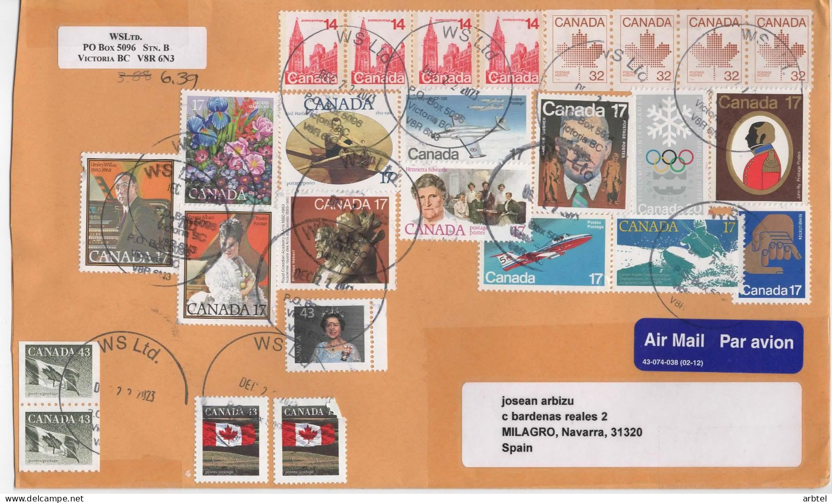 CANADA CC SELLOS BANDERA FLAG AVION  JET ARTE CANOA INNSBRUCK ROWING - Cartas & Documentos