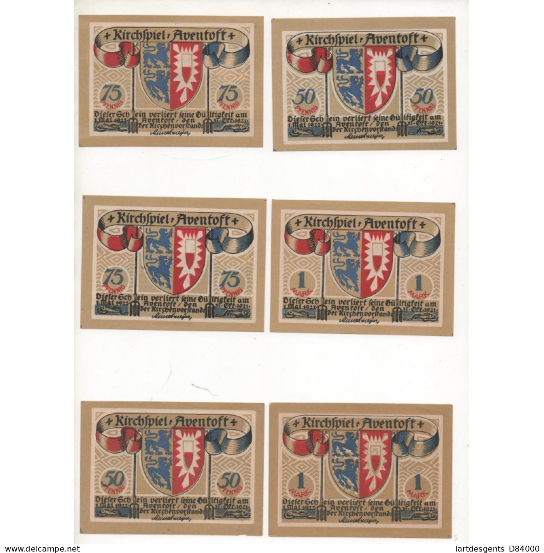 NOTGELD - AVENTOFT - 6 Different Notes - VARIANTE Drapeau Color - 1921 (A083) - Lokale Ausgaben