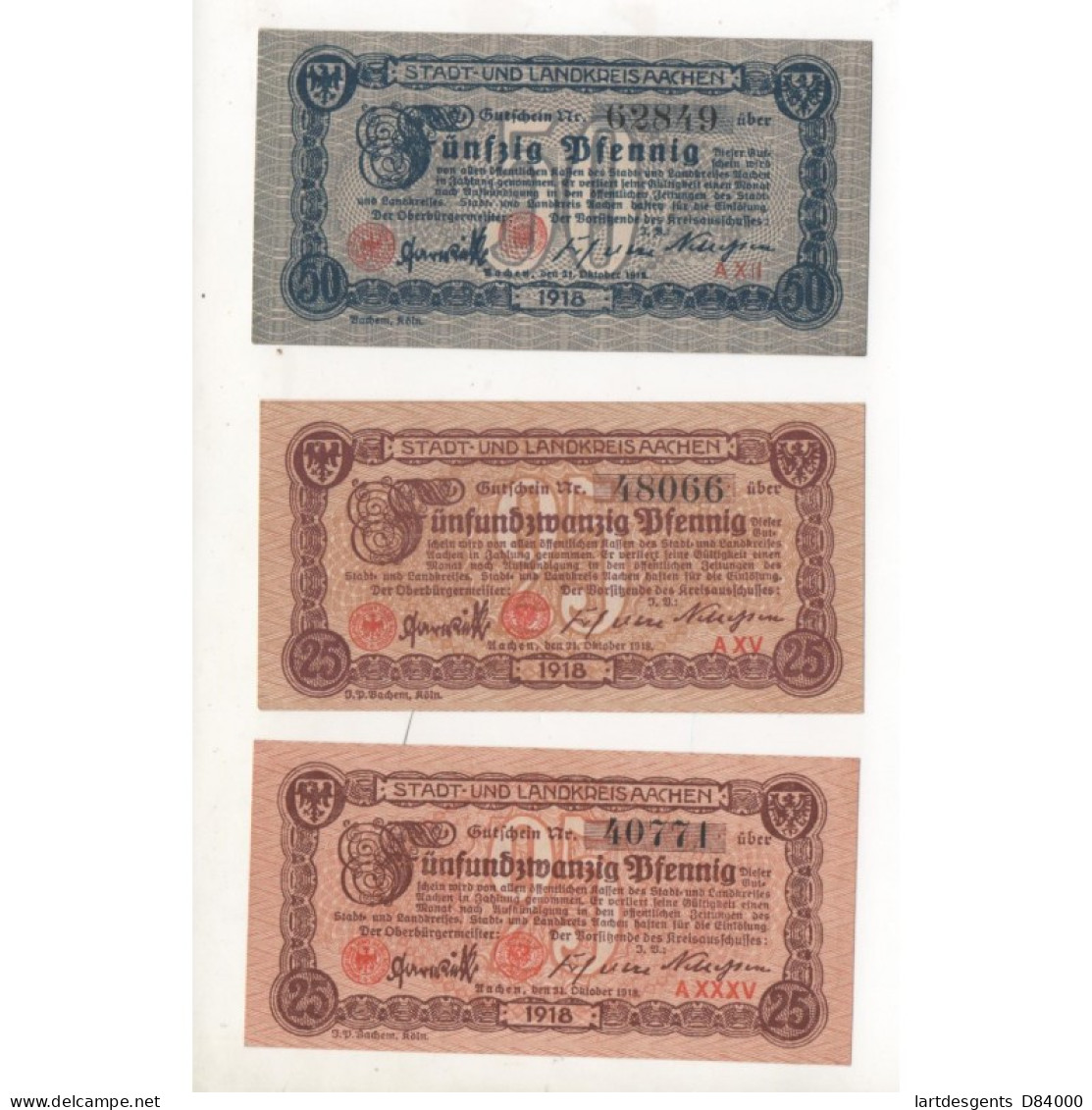 NOTGELD - AACHEN - 3 Billets Différents - 2 X 25 Pfennig 1 X 50 Pfennig (A001) - Lokale Ausgaben