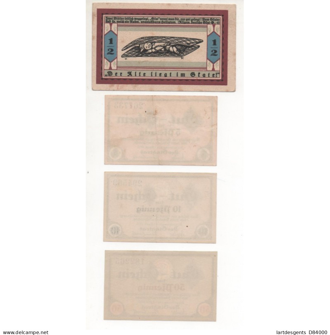 NOTGELD - ALTENBURG - 4 Different Notes - 1/2 & 5 & 10 & 50 Pfennig - 1917 (A032) - Lokale Ausgaben