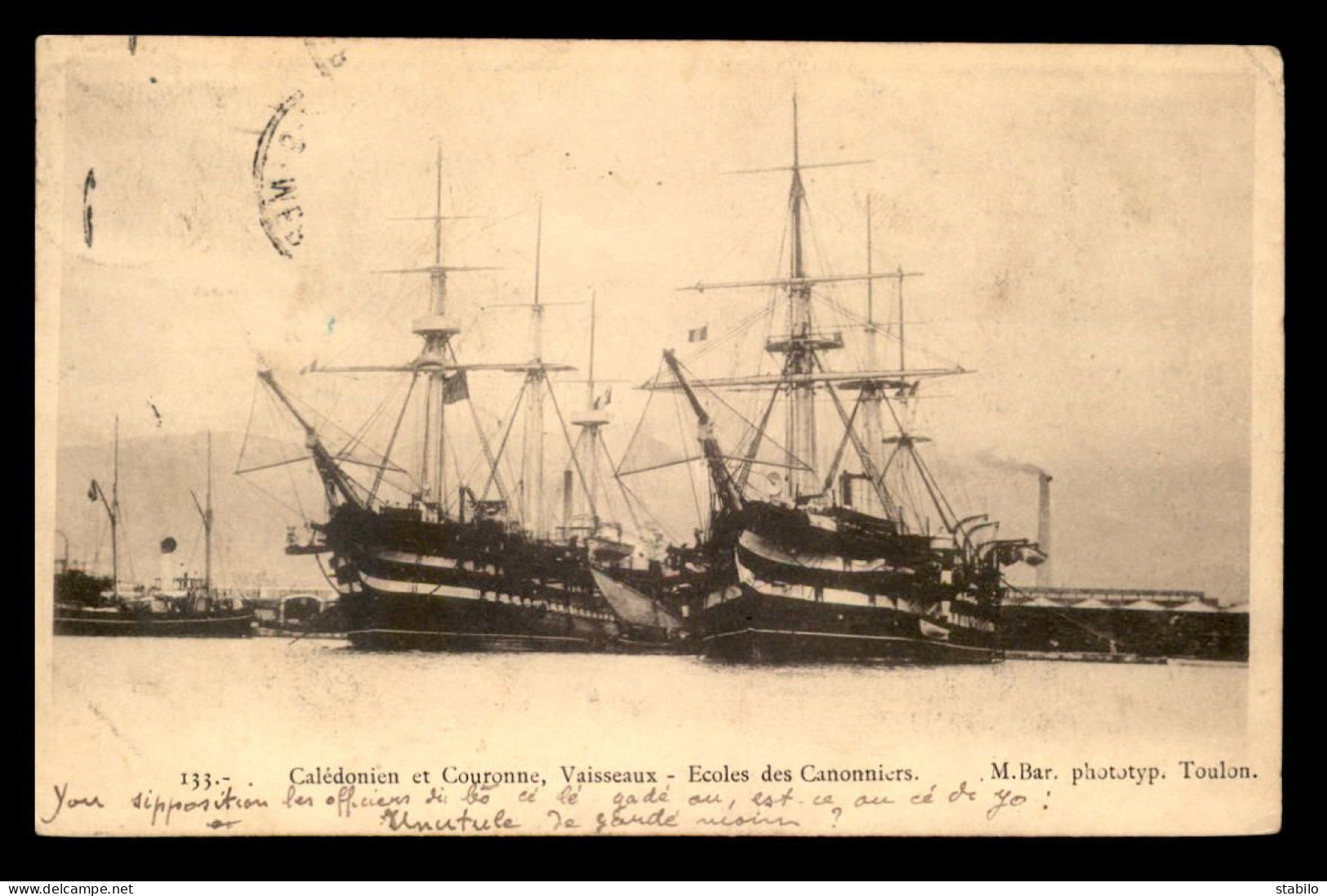 BATEAUX DE GUERRE - "CALEDONIEN" ET "COURONNE" VAISSEAUX-ECOLES DES CANNONIERS - Guerra