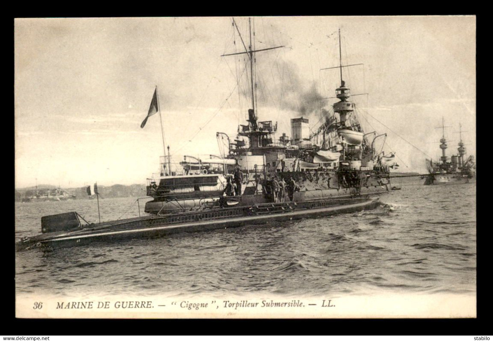 BATEAUX DE GUERRE - TORPILLEUR SUBMERSIBLE "CIGOGNE" - Guerra