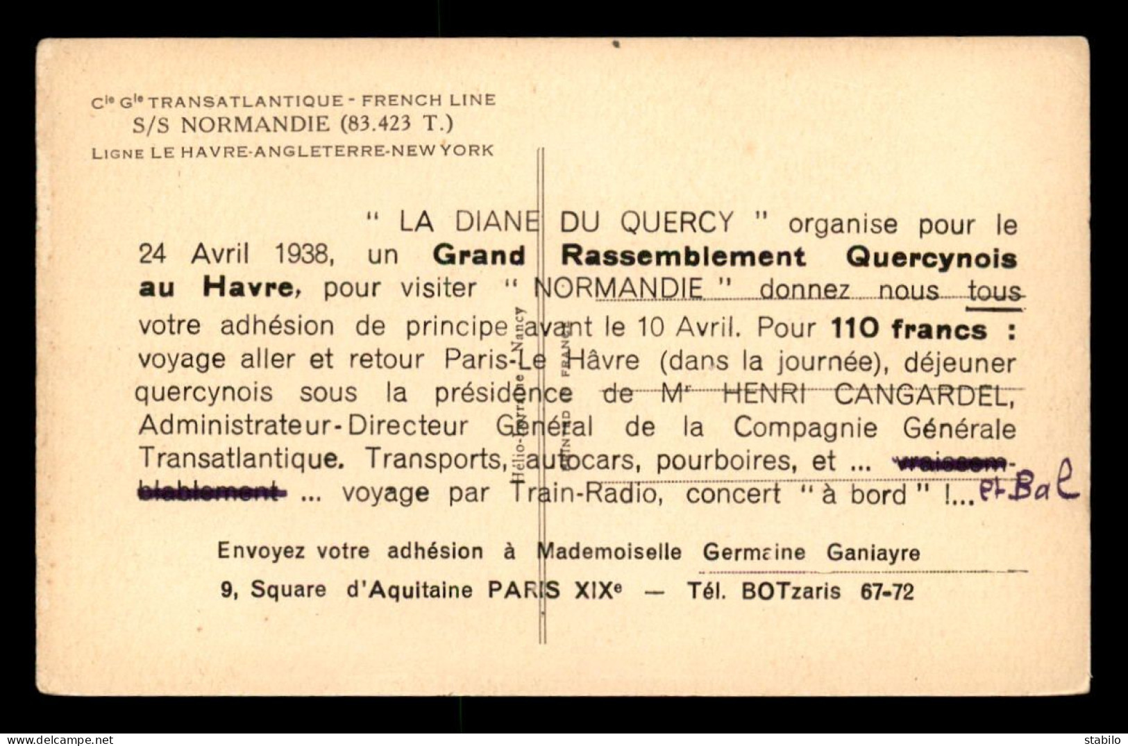 PAQUEBOT - CARTE POUR VISITER LE NORMANDIE - Piroscafi