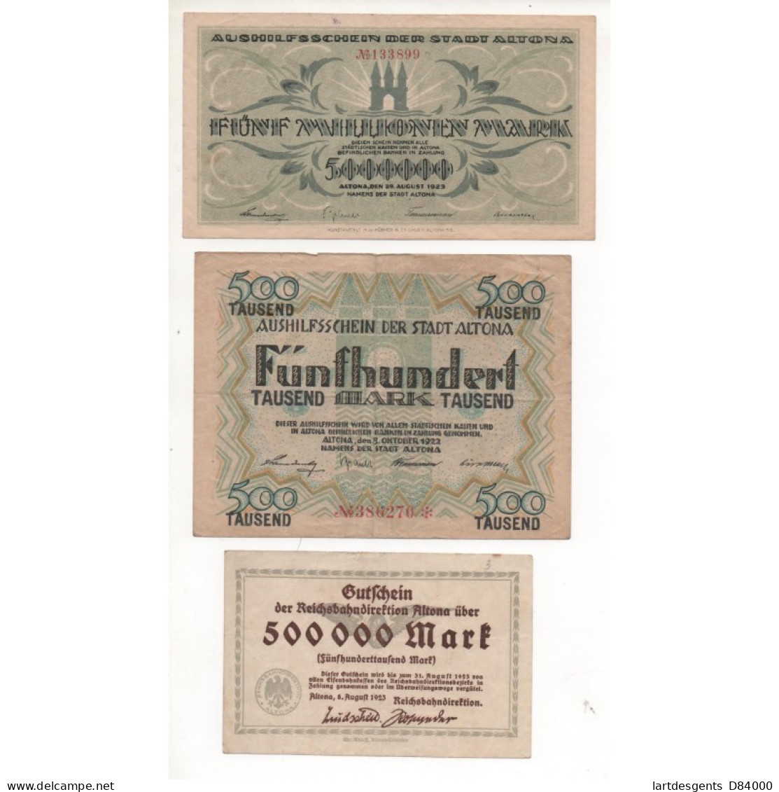 NOTGELD - ALTONA - 3 Different Notes 500.000 & 5 Millionen & 500 Mark (A038) - [11] Local Banknote Issues