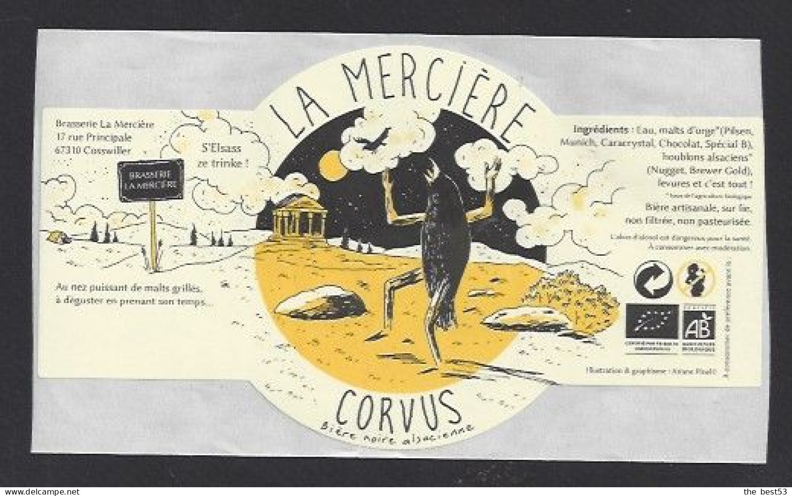 Etiquette De Bière Noire Corvus  -  Brasserie La Mercière  à  Cosswiller  (67) - Bière