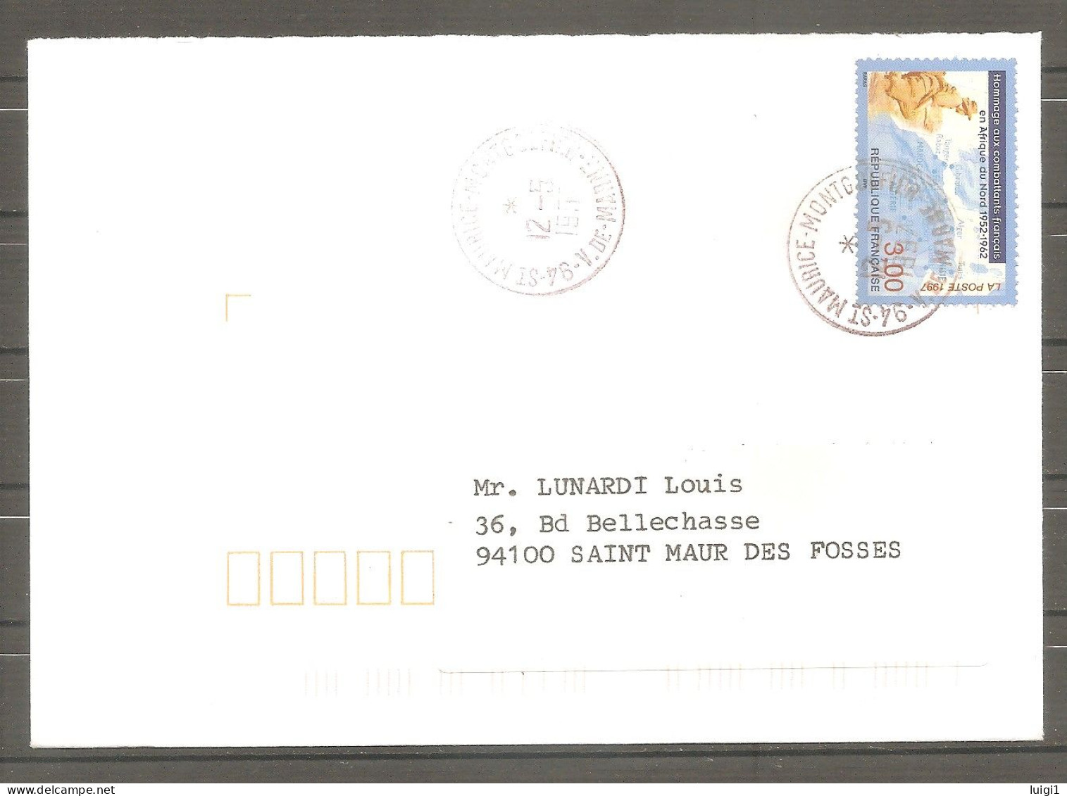 FRANCE 1997. Y&T N°3072. " Hommage Aux Combattants Français En AFN " ,  Sur Lettre. Oblitération Du 12-5-1997. TB - Lettres & Documents