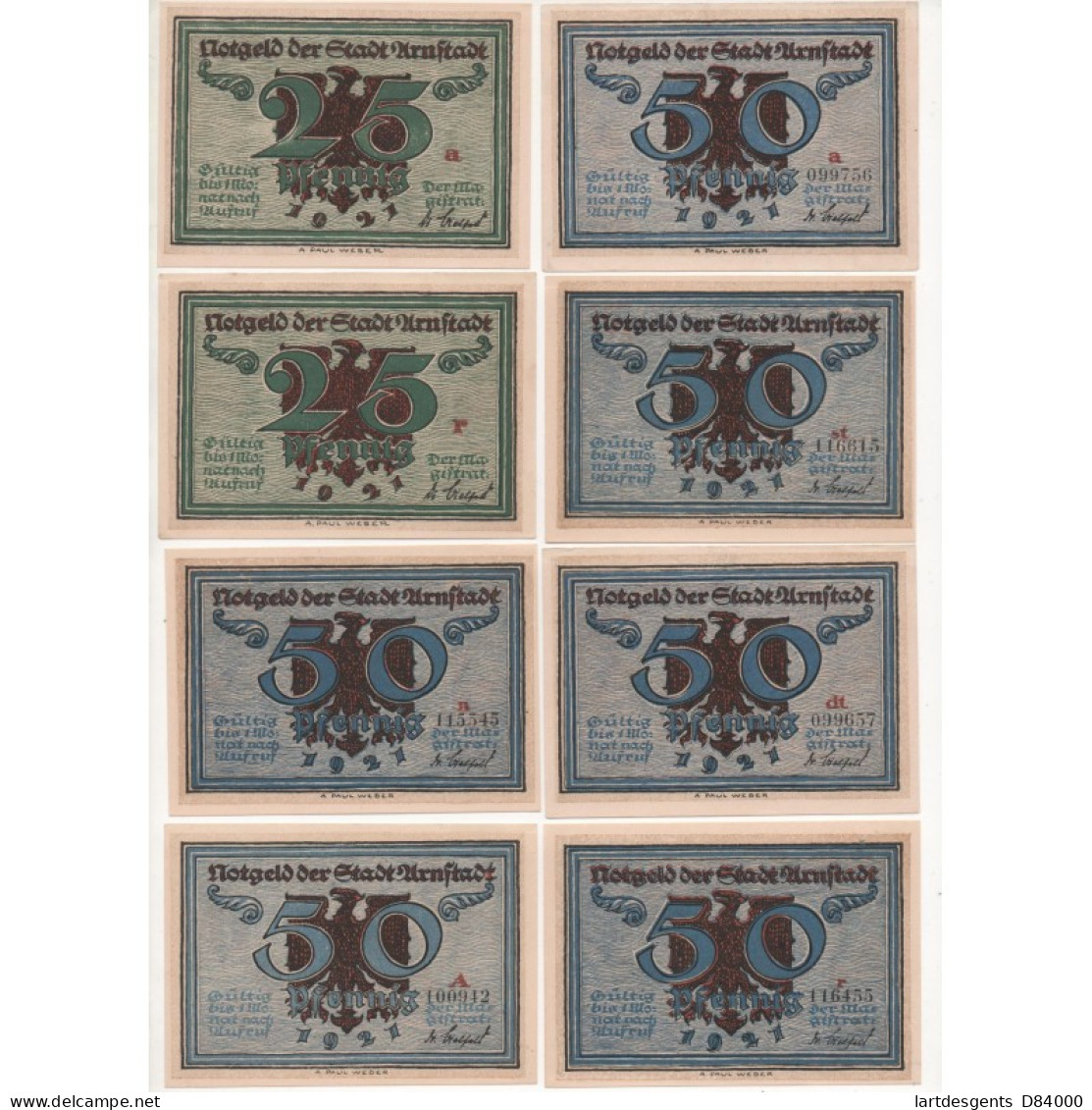 NOTGELD - ARNSTADT - 3 Series Of 6 (18 Different Notes) 10 & 25 & 50 Pfennig - 1921 (A061) - [11] Local Banknote Issues