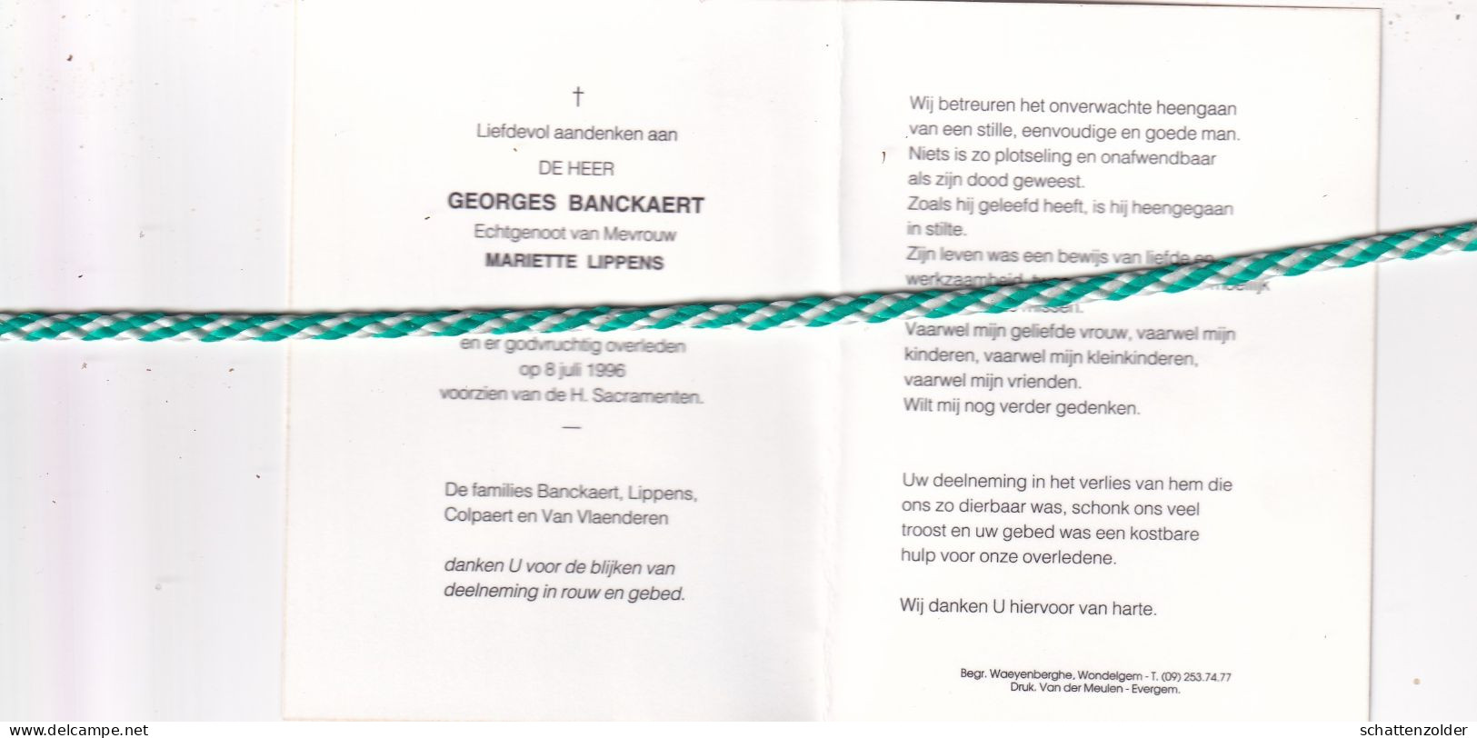 Georges Banckaert-Lippens, Gent 1930, 1996. Foto - Todesanzeige