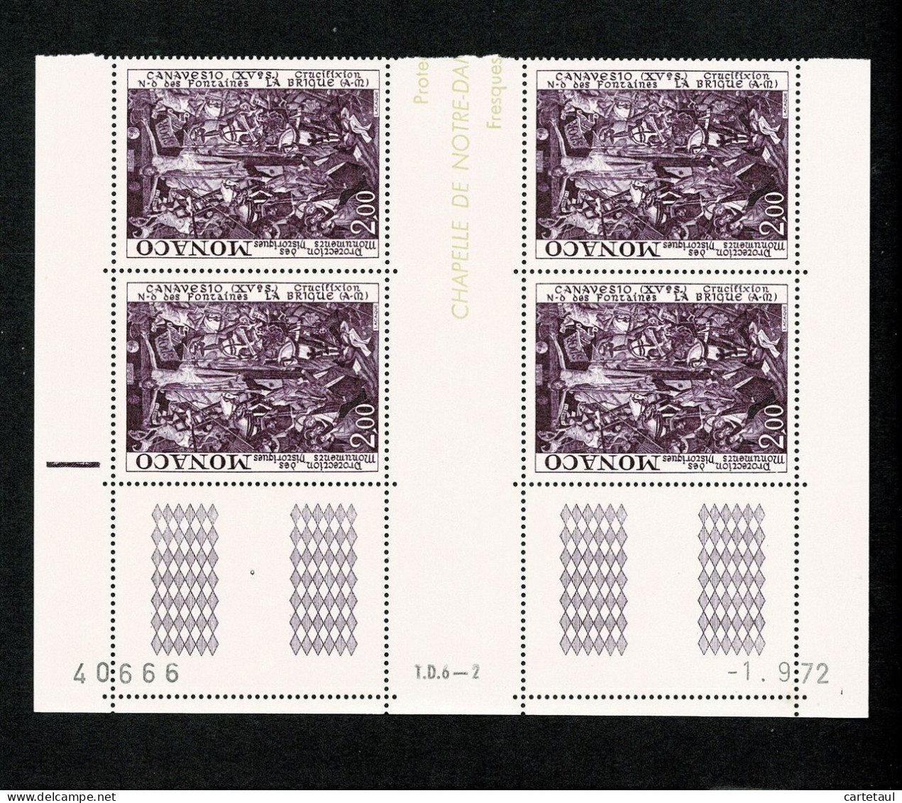 MONACO 1972 Protection Des Monuments Historiques  Bloc De 4 Coin Daté -1.9.72  ** Gomme Intacte TTB - Autres & Non Classés