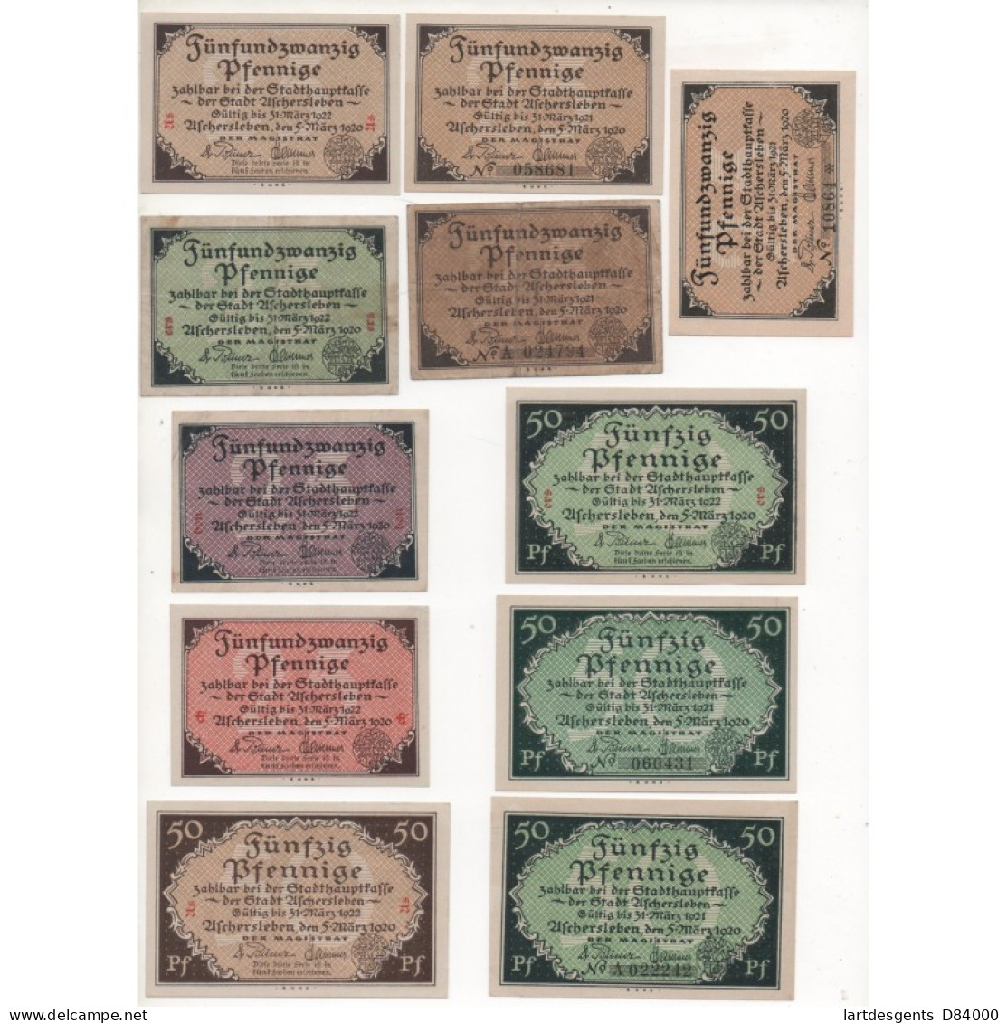 NOTGELD - ASCHERSLEBEN - 11 Different Notes - 25 & 50 Pfennig With & Without Numbers - 1920 (A071) - [11] Local Banknote Issues