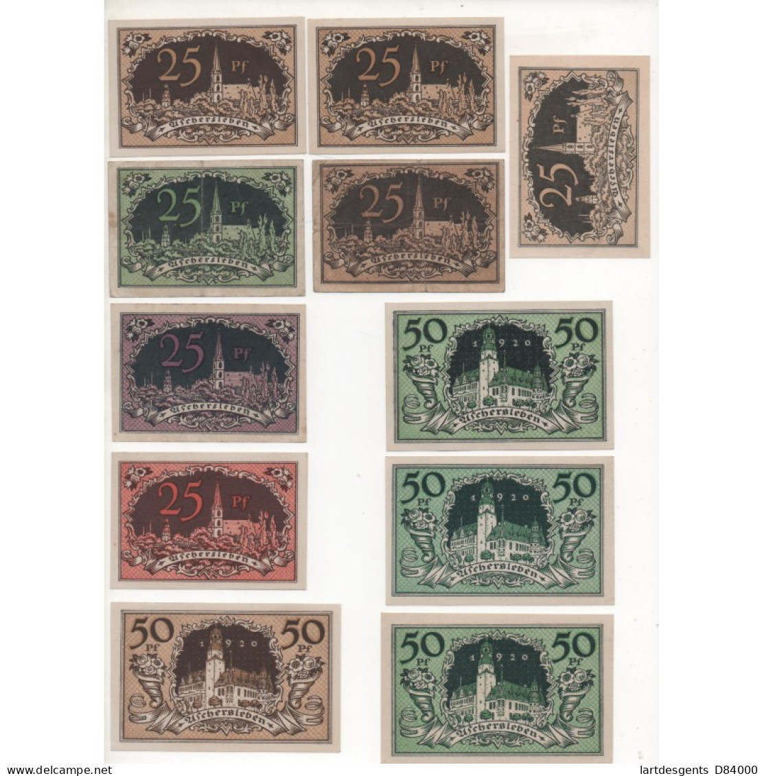 NOTGELD - ASCHERSLEBEN - 11 Different Notes - 25 & 50 Pfennig With & Without Numbers - 1920 (A071) - [11] Local Banknote Issues