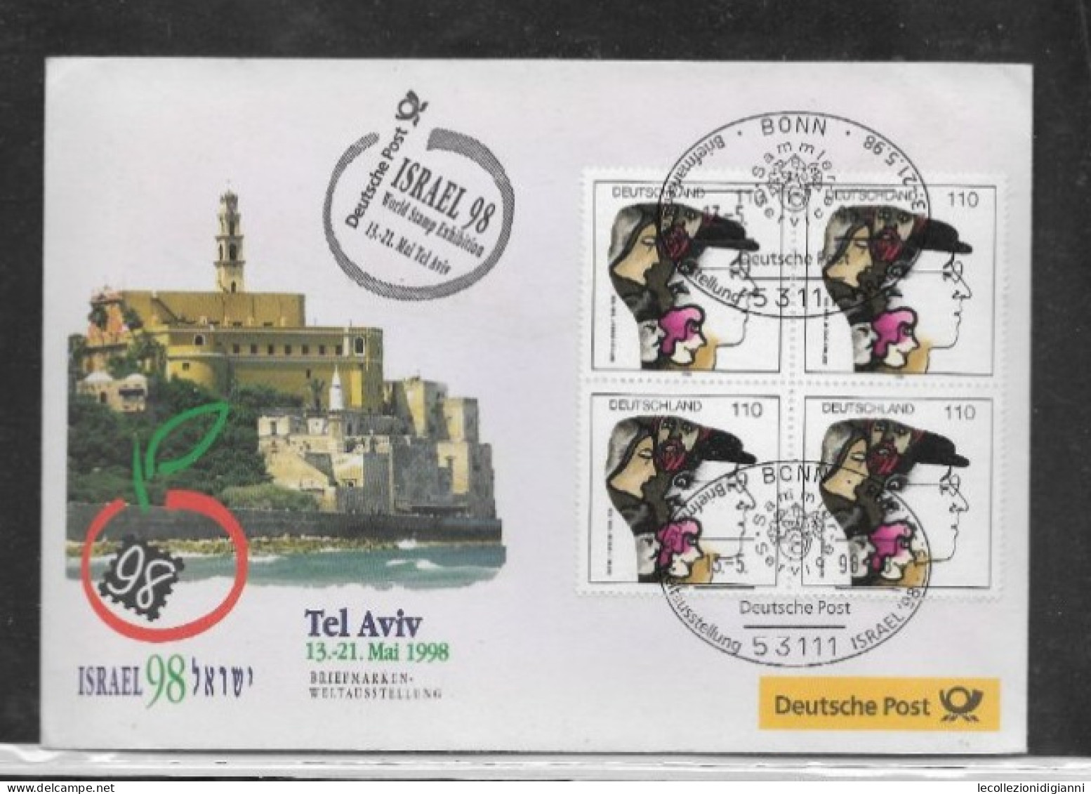 1069) Germania Quartina Bertolt Brecht 1998 Su Busta World Stamp Exhibition ISRAEL 98 Tel Aviv Israele - Usados