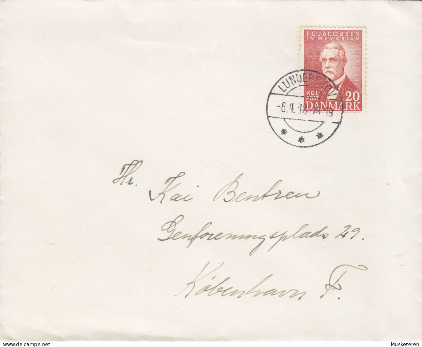 Denmark Deluxe Brotype IIc LUNDERSKOV 1948 Cover Brief Lettre I. C. Jacobsen, Brewer, Founder Of Carlsberg - Briefe U. Dokumente