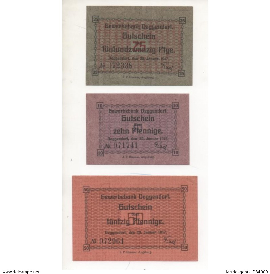 NOTGELD - DEGGENDORF - 3 Different Notes 10 & 25 & 50 Pfennig (D014) - Lokale Ausgaben