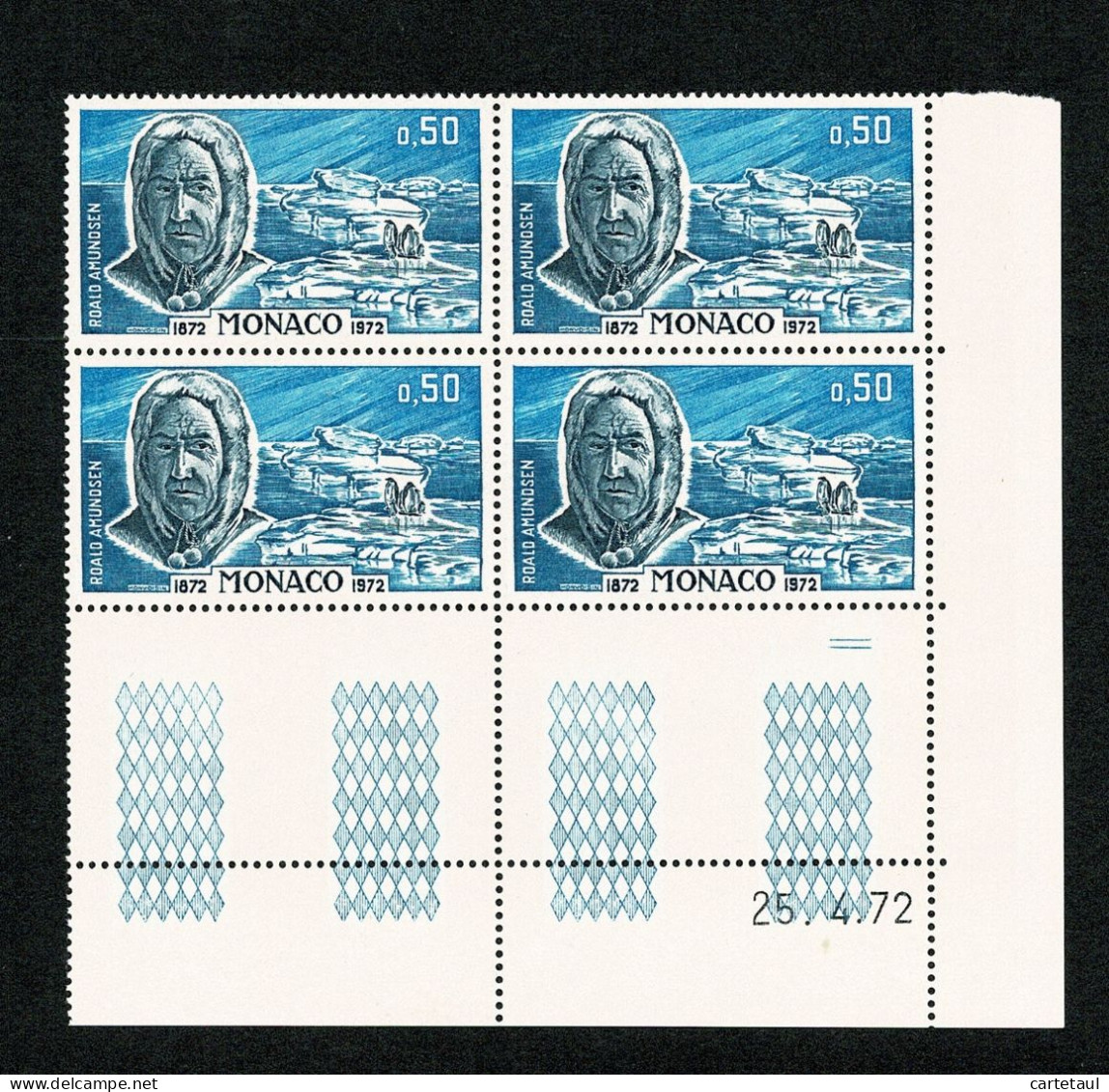 MONACO 1972  Polaire Roald Amundsen  Bloc De 4 Coin Daté 25.4.72  ** Gomme Intacte - Other & Unclassified