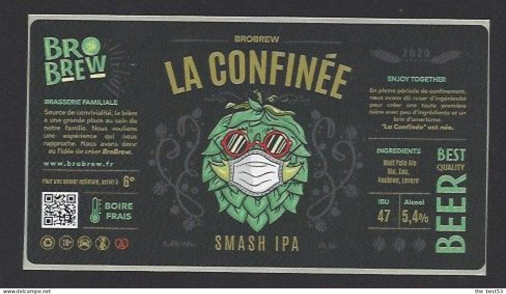 Etiquette De Bière Smash IPA  -  La Confinée  -  Brasserie BroBrew  à  Russ  (67) - Cerveza