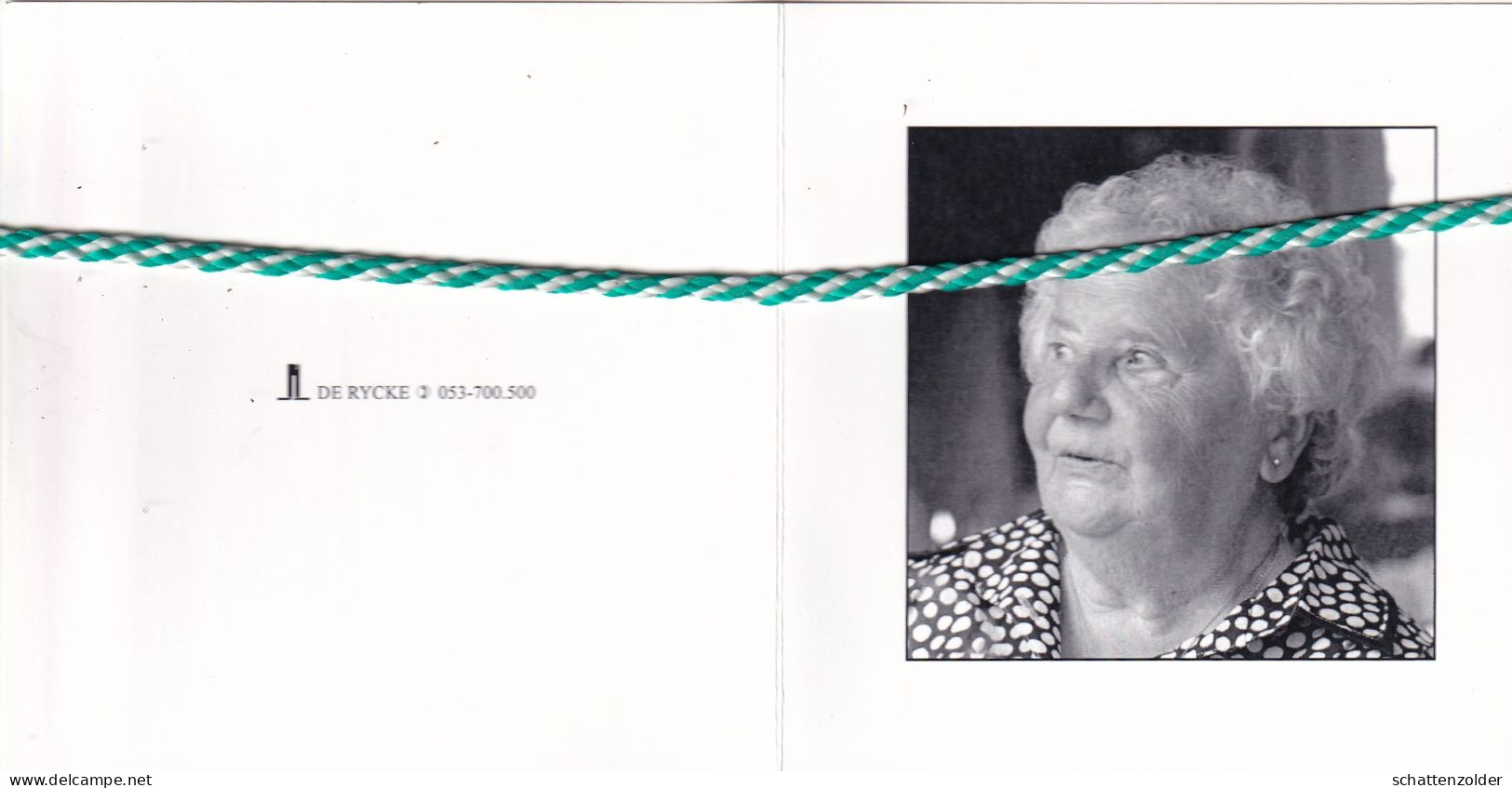 Christine Roelandt-Matthys, Erpe 1906, Aalst 2008. Honderdjarige. Foto - Todesanzeige