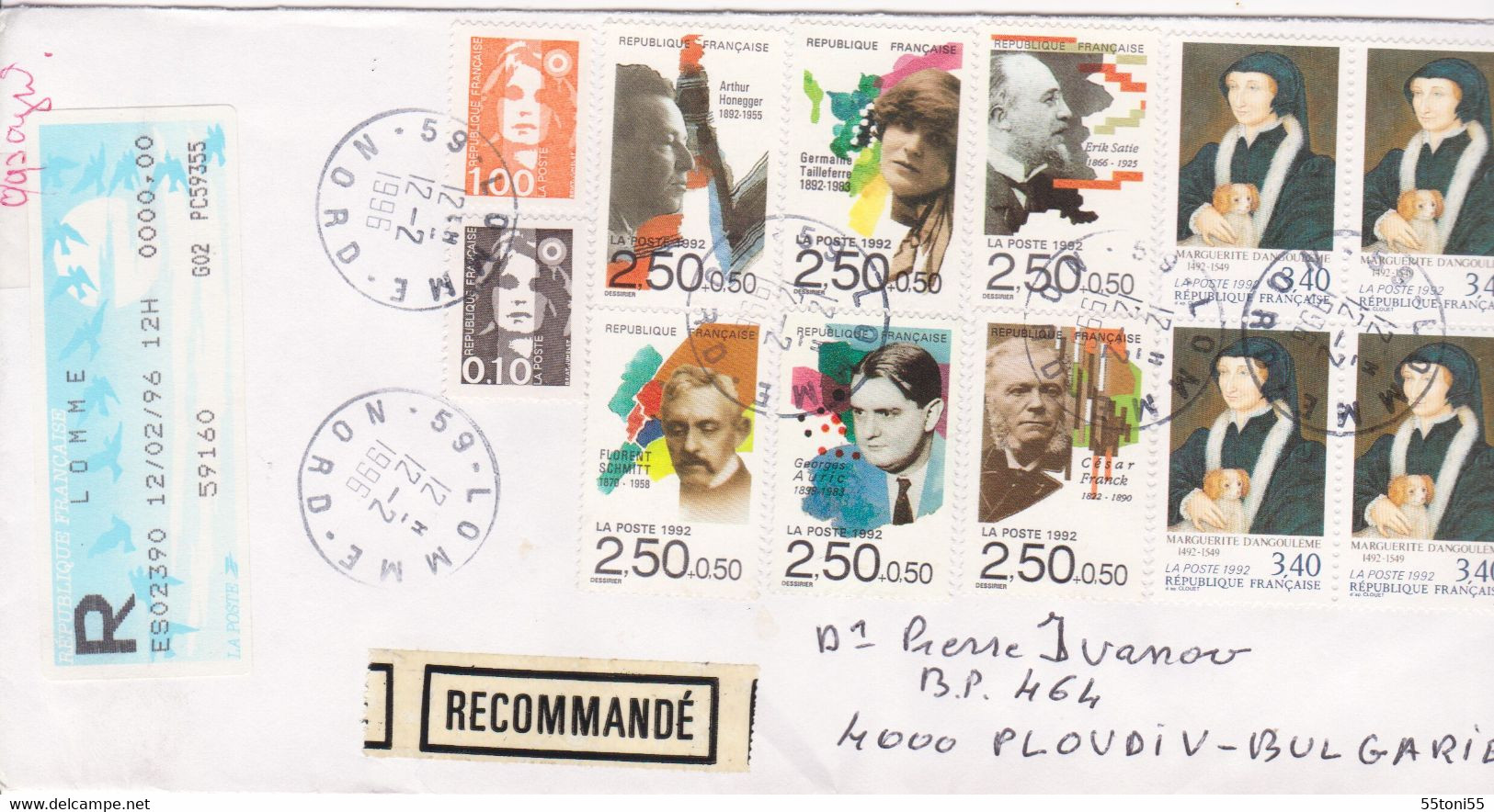 Envelope / Cover Par Avion – Recommande France Traveled To Bulgaria 1996 - Briefe U. Dokumente