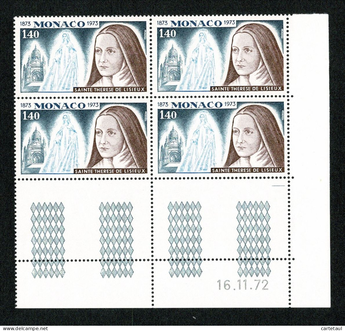 MONACO 1972  Saint Thérèse De Lisieux  Bloc De 4 Coin Daté 16.11.72  ** Gomme Intacte - Andere & Zonder Classificatie