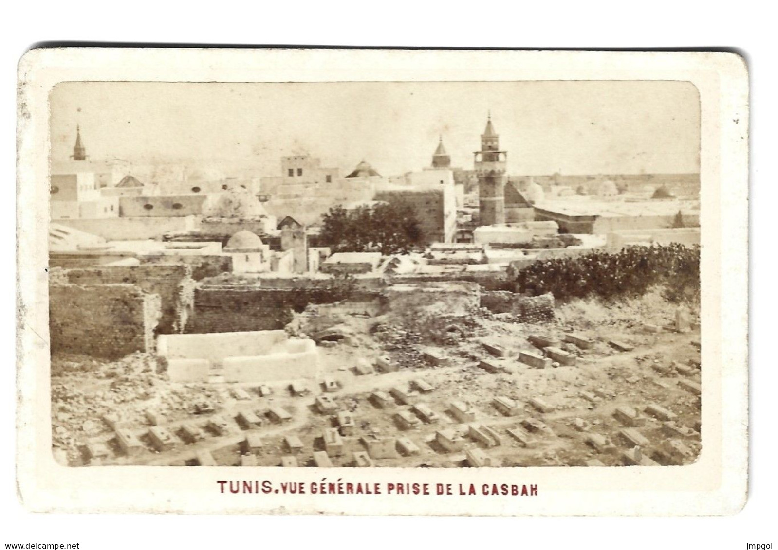 Photo Ancienne Sur Carton Tunis Vue Générale Prise De La Casbah - Places