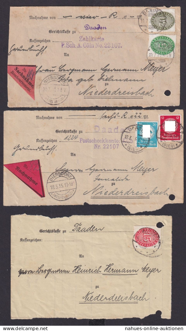 Deutsches Reich 3 Dienst Nachnahme Belege Daaden Niederdreisbach Via Biersdorf - Lettres & Documents