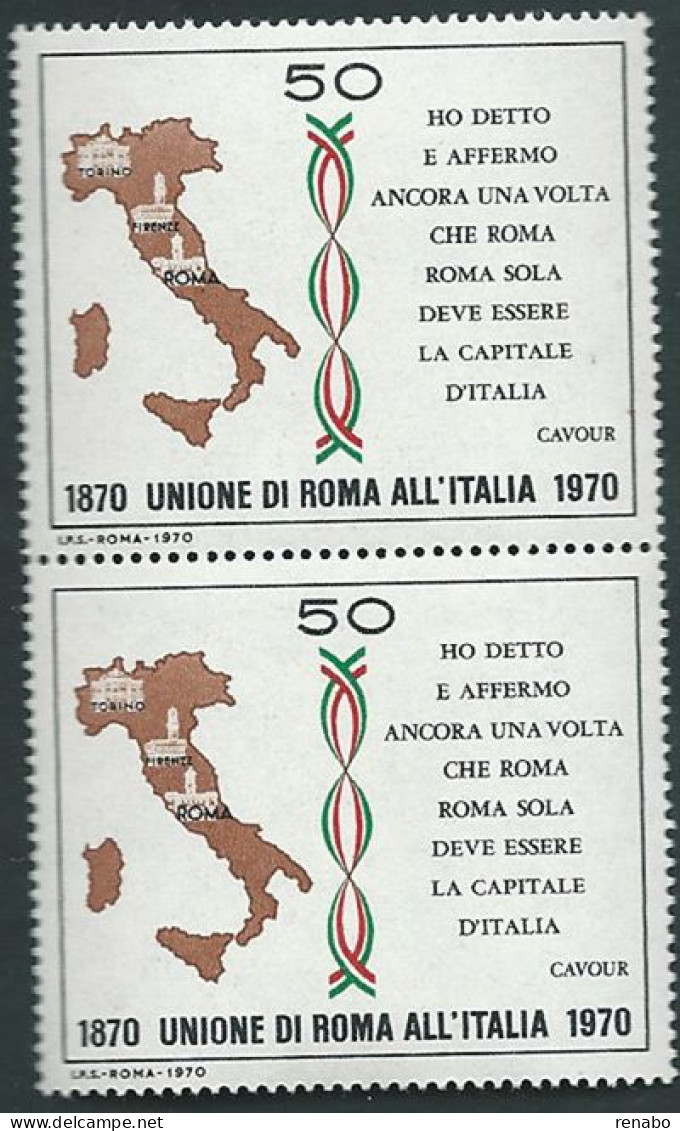 Italia, Italy, Italien, Italie 1970; Unione Di Roma All' Italia. Risorgimento Italiano. Coppia Verticale. - Altri & Non Classificati