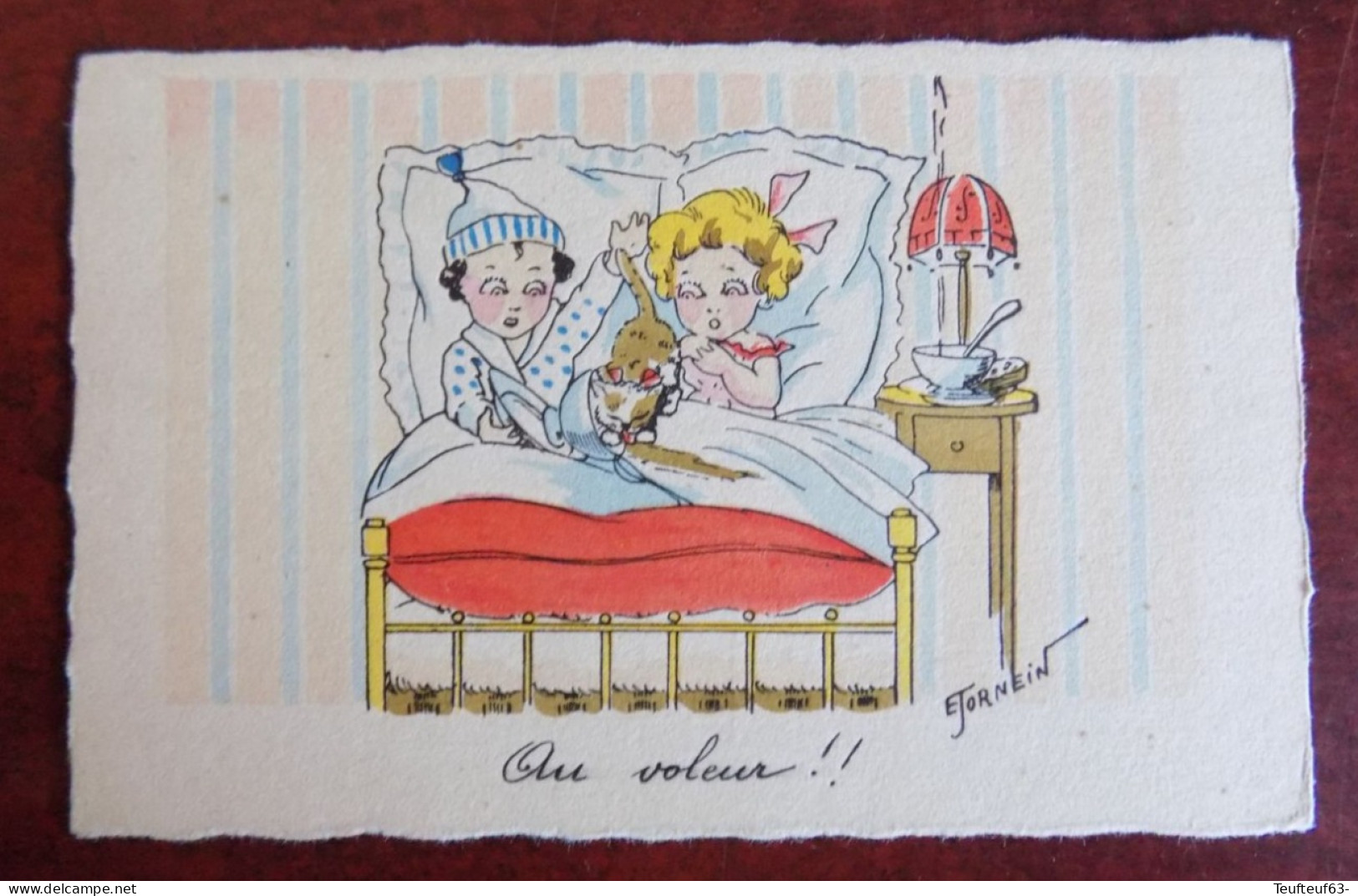 Cpa Humour " Au Voleur !! " Couple Dans Un Lit - Chat - Ill. E. Sornein - Humour