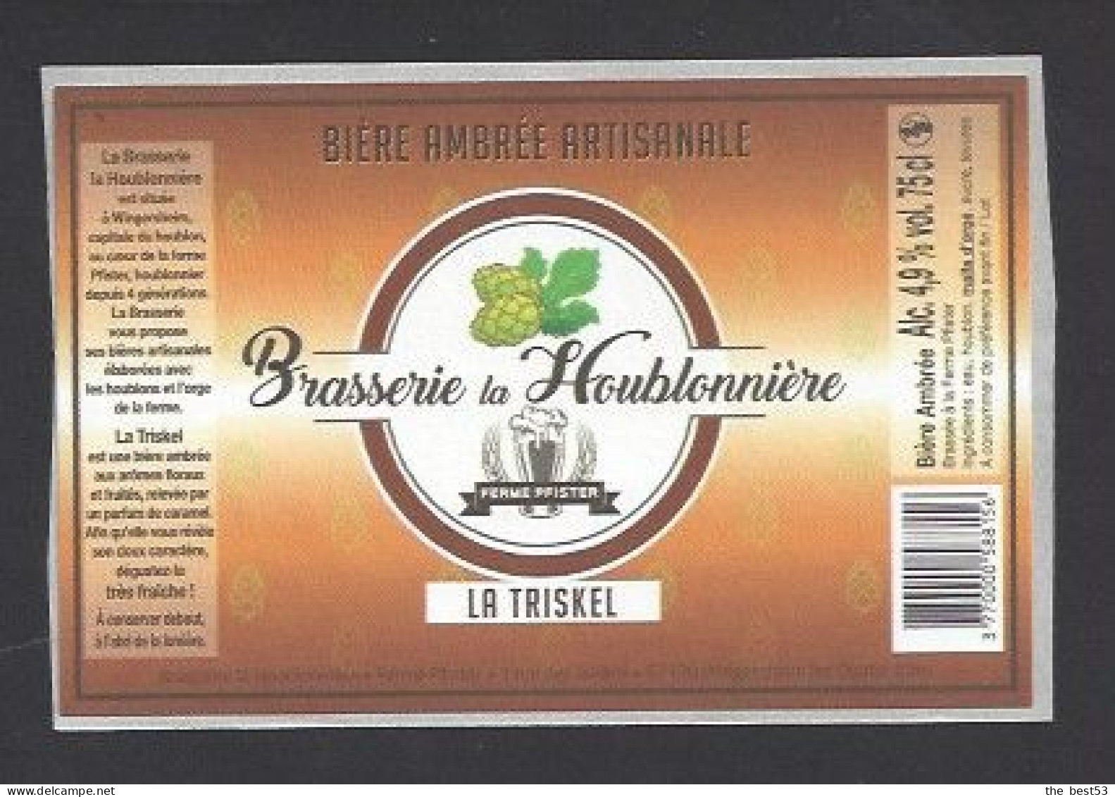 Etiquette De Bière Ambrée  -  La Triskel  -  Brasserie De La Houblonnière  à  Wingersheim Les Quatre Bans  (67) - Bière