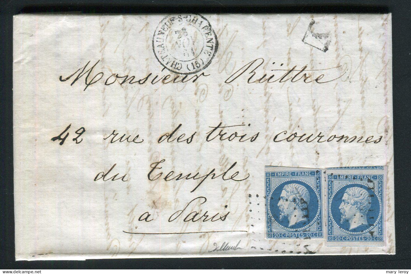 Belle Lettre De Châteauneuf Sur Charente Pour Paris ( 1861 ) Avec Deux N° 14B - Boîte Urbaine A - 1849-1876: Klassik