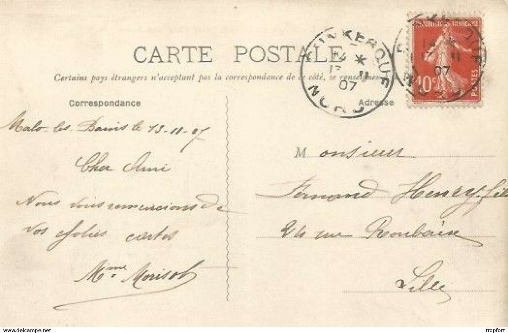 CPA Carte Postale 1907  DUNKERQUE 59   Statue De La VICTOIRE - Dunkerque