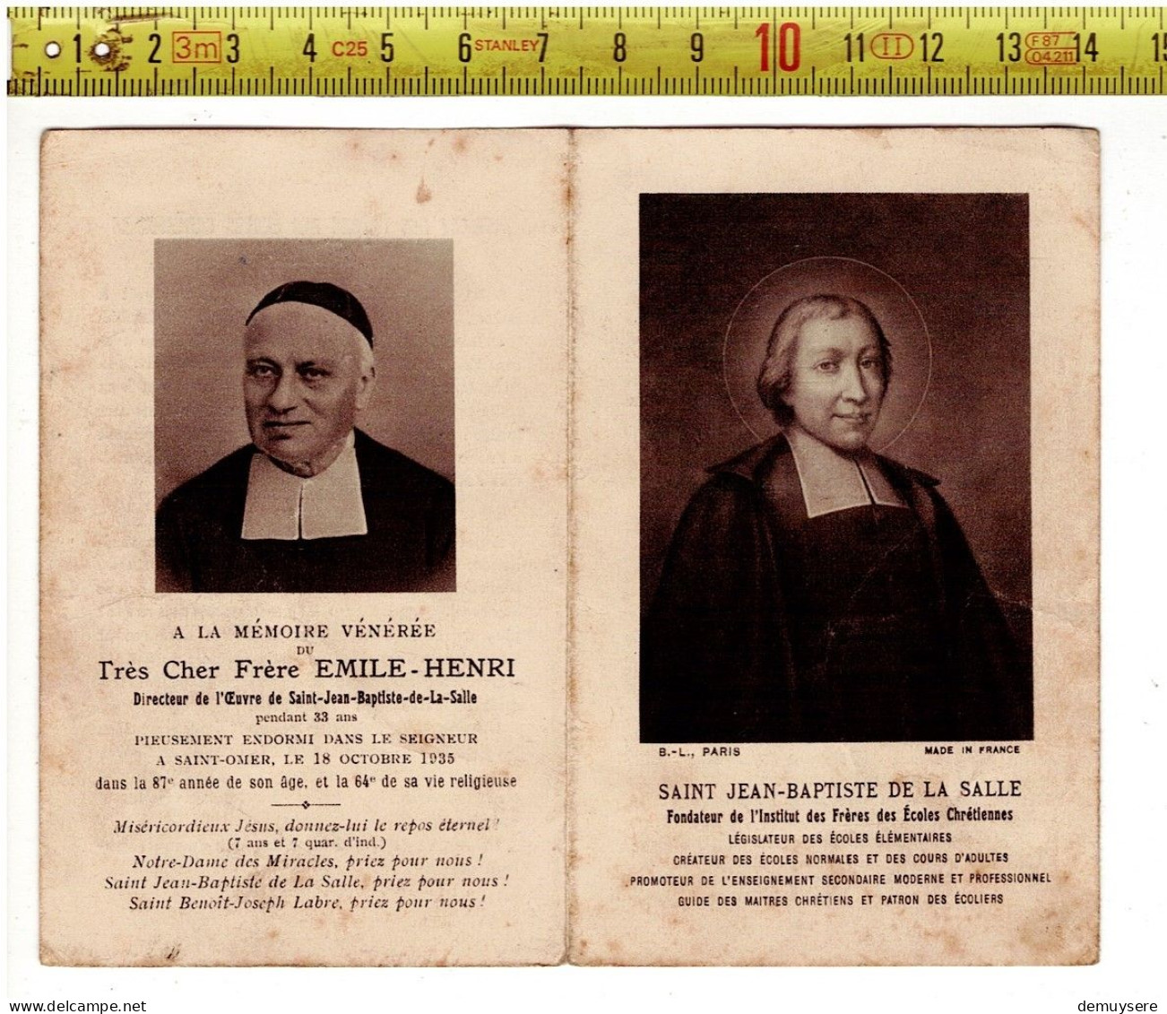 Kl 5312 - TRES CHER FRERE EMILE HENRI - SAINT JEAN BAPTISTE DE LA SALLE - Devotion Images