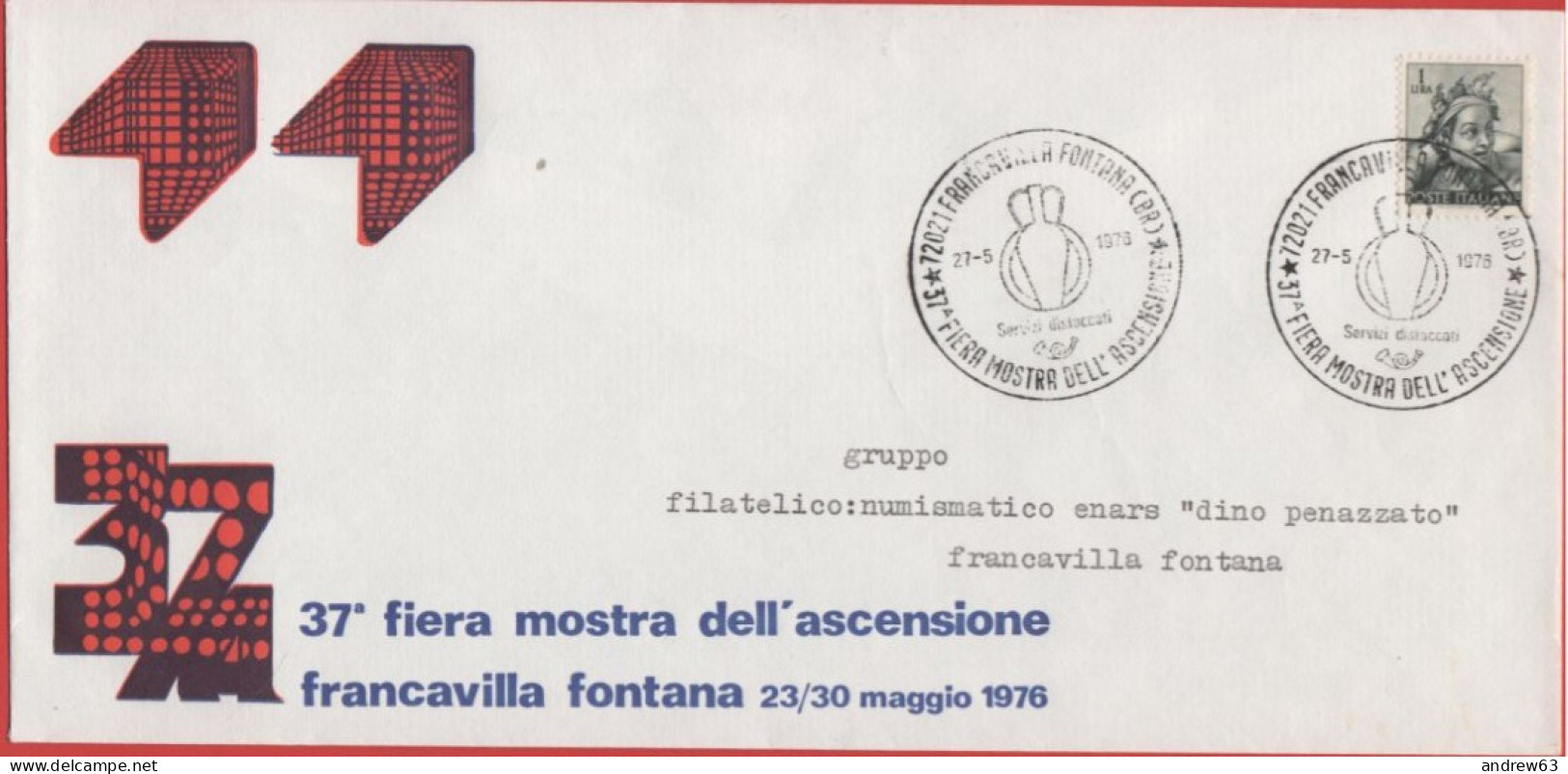 ITALIA - ITALIE - ITALY - 1976 - 1 Michelangiolesca + Annullo 37a Fiera Dell'Ascensione (Viaggiata Sotto Tariffa???) - V - 1971-80: Poststempel