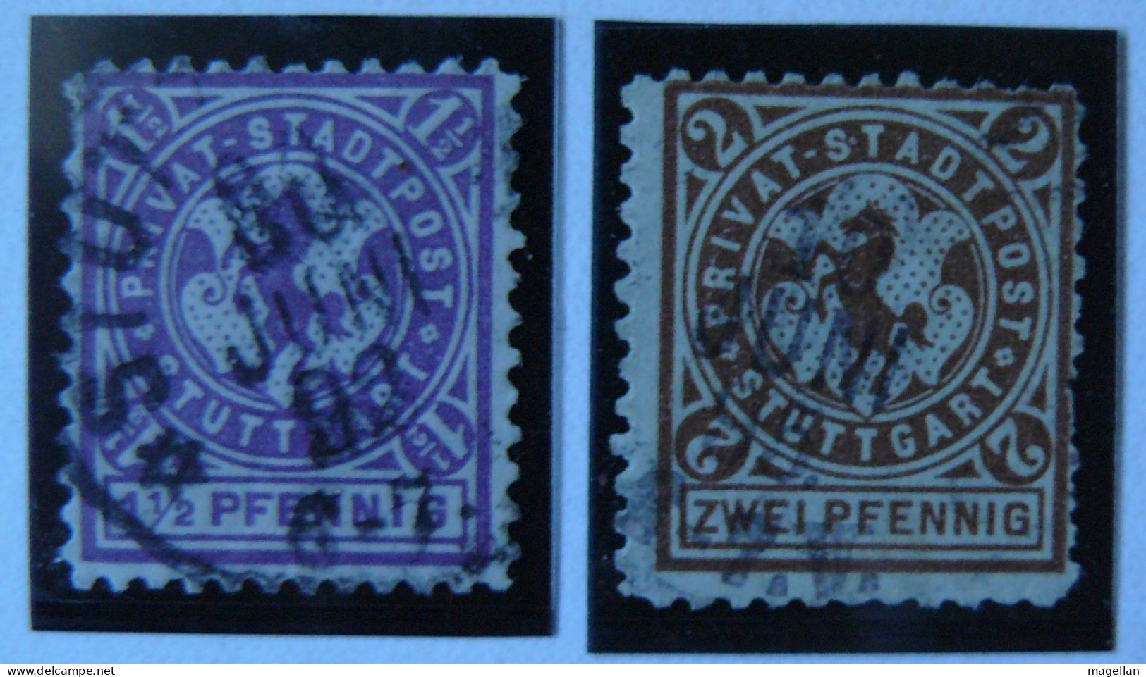 Allemagne - Stuttgart - 2 Timbres De Poste Privée - Privat Stadtpost - 1½ & 2 Pfennig Oblitérés - Cheval - TTB - Posta Privata & Locale