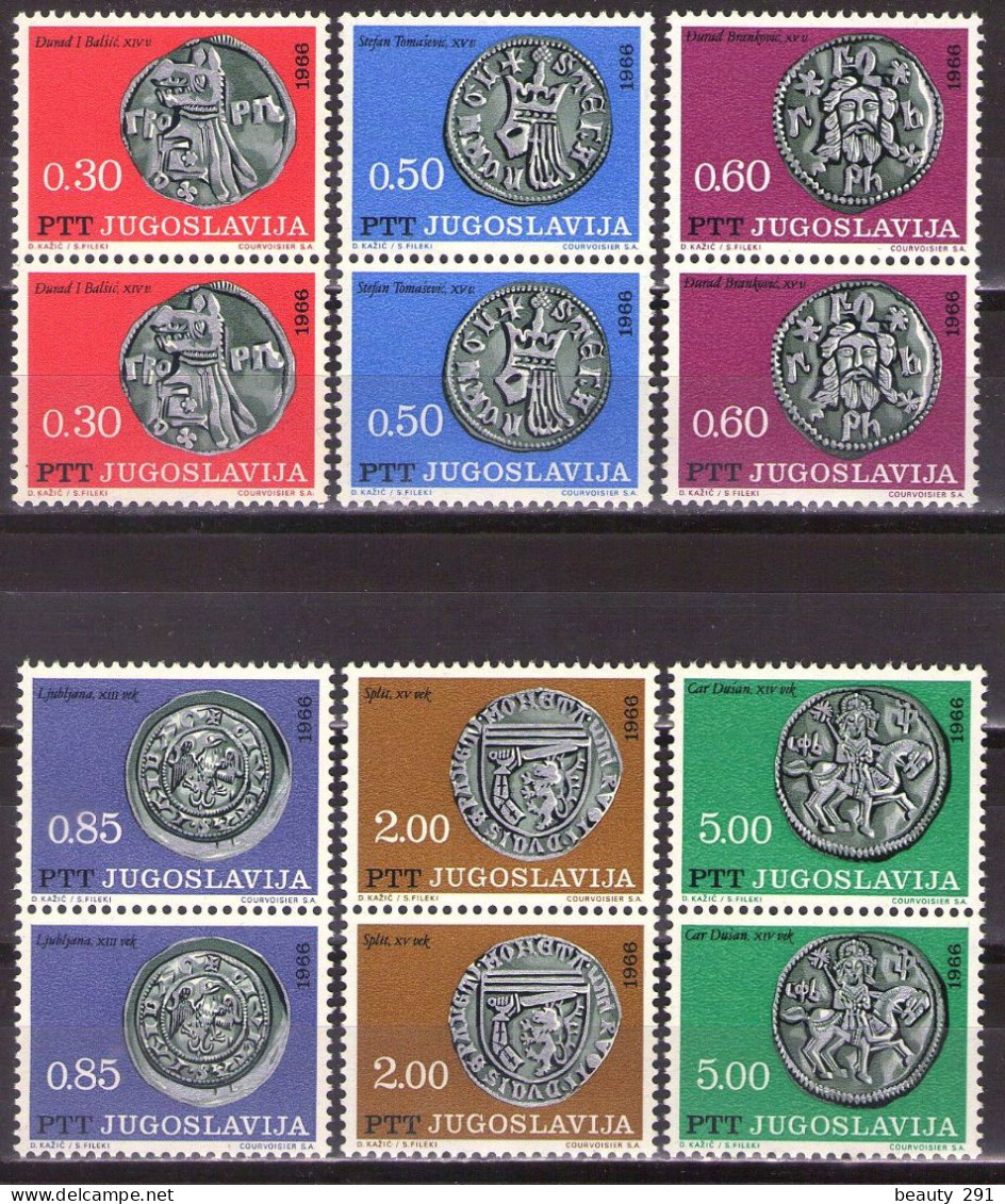 Yugoslavia 1966 - Art, Medieval Coins - Mi 1191-1196 - MNH**VF - Ungebraucht