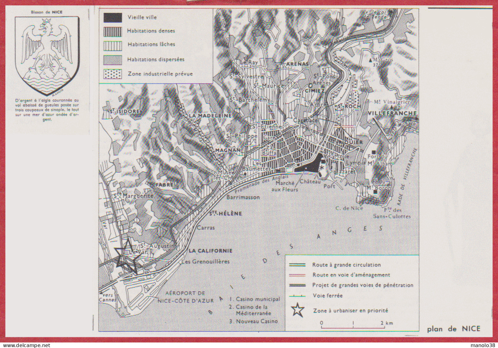 Nice. Plan Avec Routes, Projet De Routes, Zone à Urbaniser ... Blason. Larousse 1960. - Historical Documents