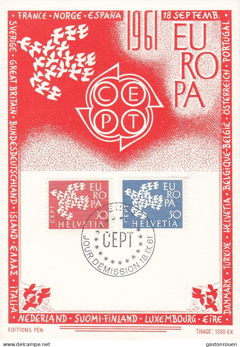 Carte Maximum Suisse 1961 Europa - Maximum Cards