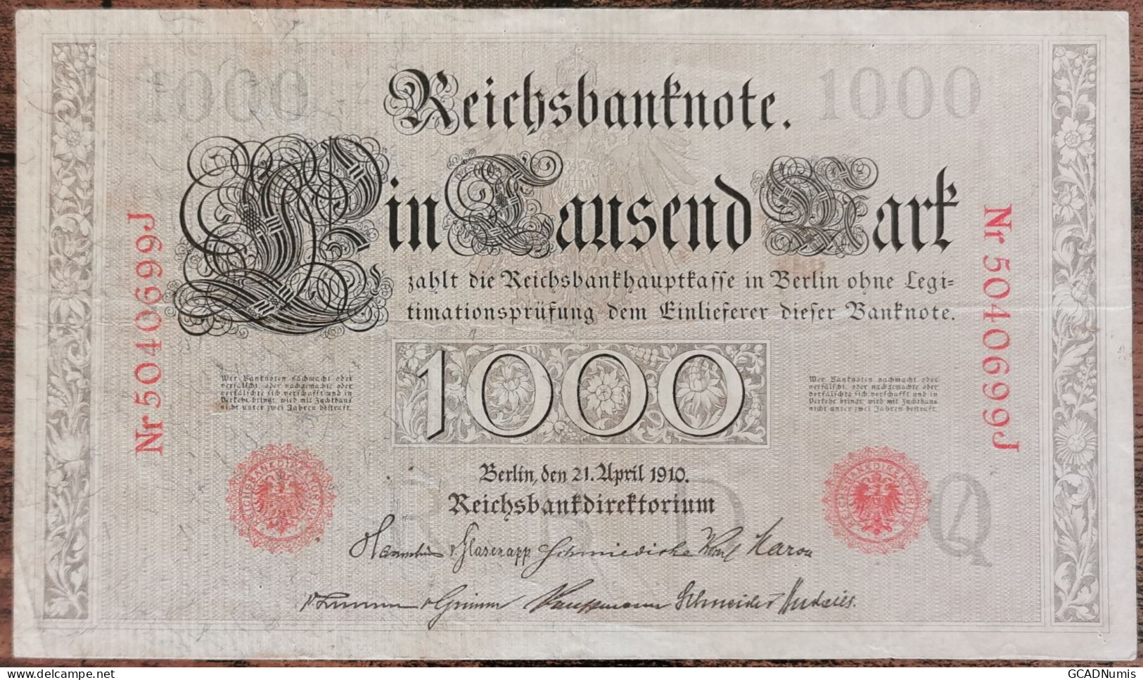 Billet Allemagne 1000 Mark 21 - 4 - 1910 / Reichsbanknote / Rouge - 1.000 Mark