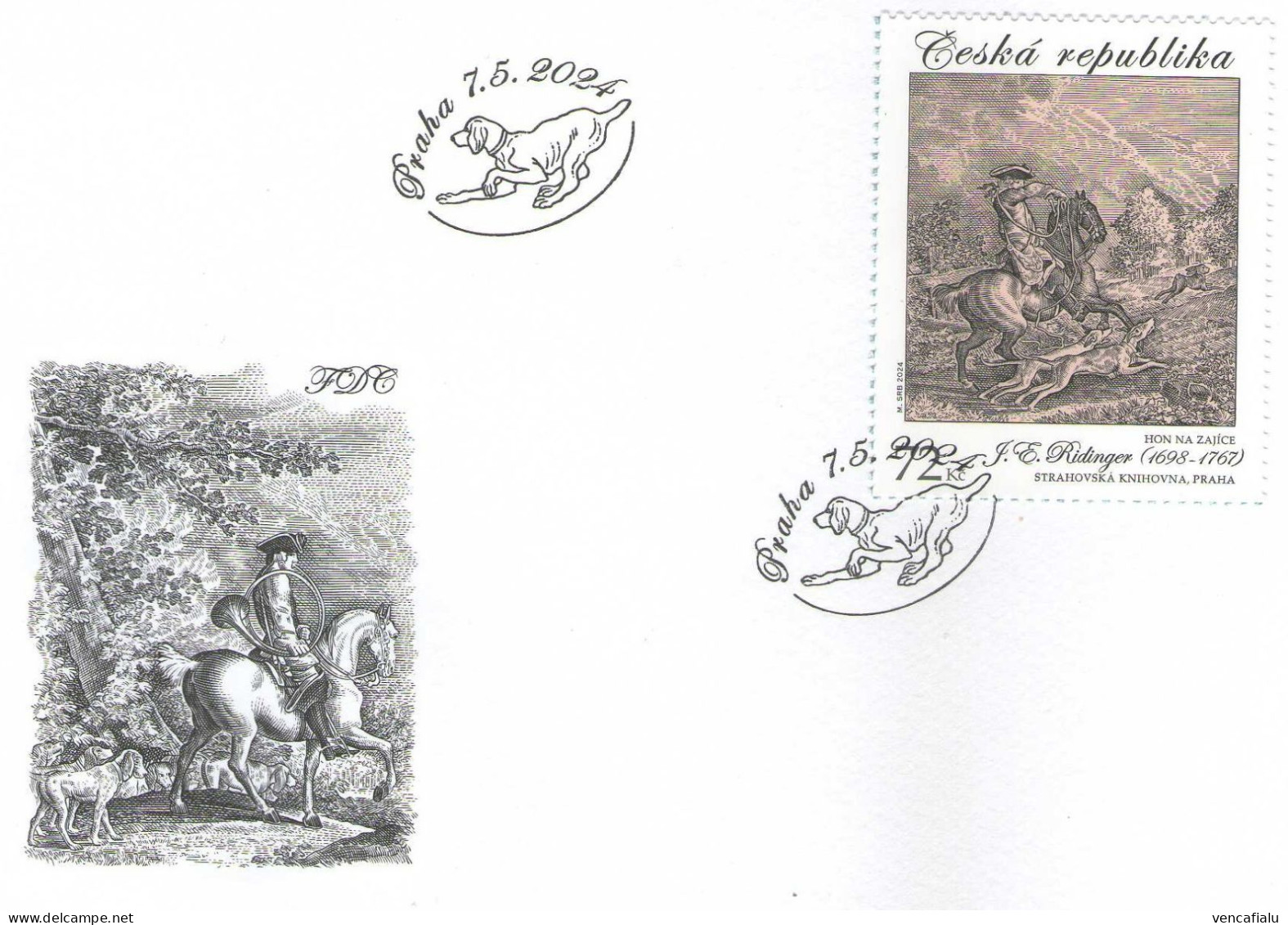 Czech Republic 2024 -   Hunting Graphic Art, Dog In Cover And  Postmark, FDC - Dogs