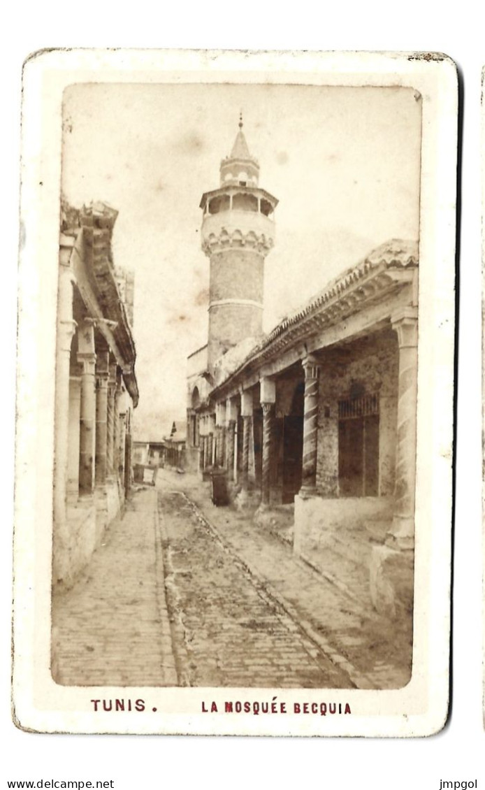 Photo Ancienne Sur Carton Tunis La Mosquée Becquia - Places