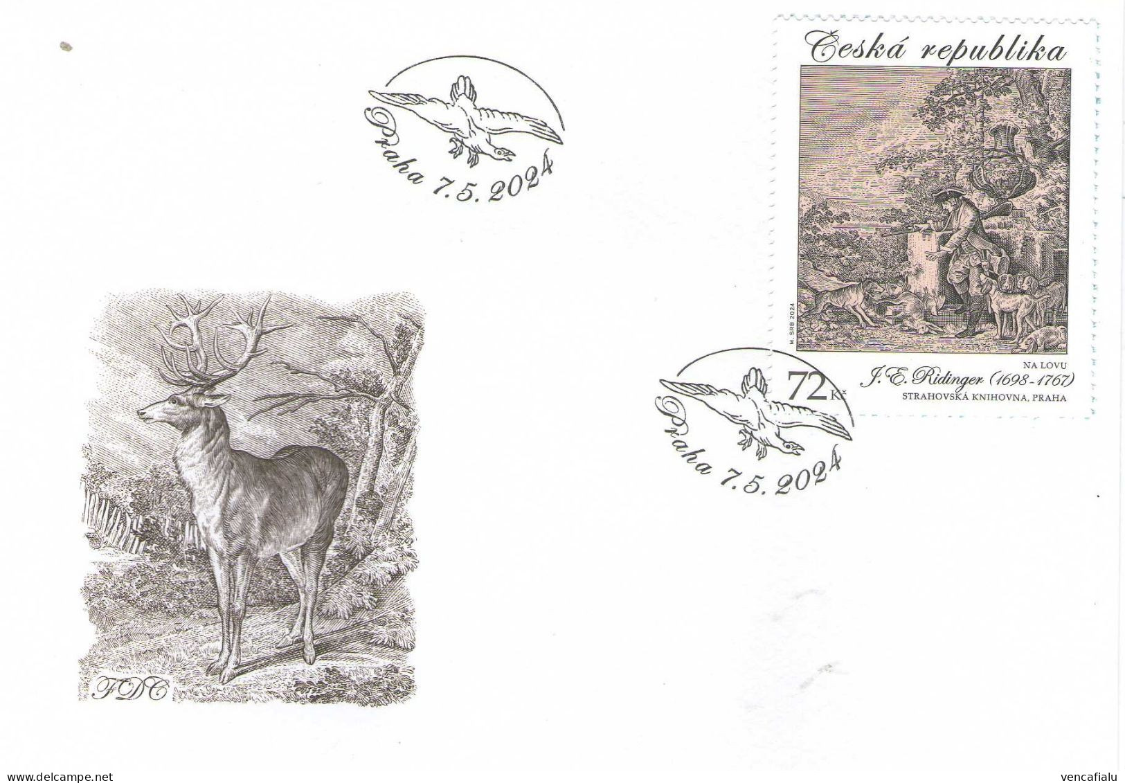 Czech Republic 2024 -   Hunting Graphic Art, Deer In Cover ,  FDC - Caballos