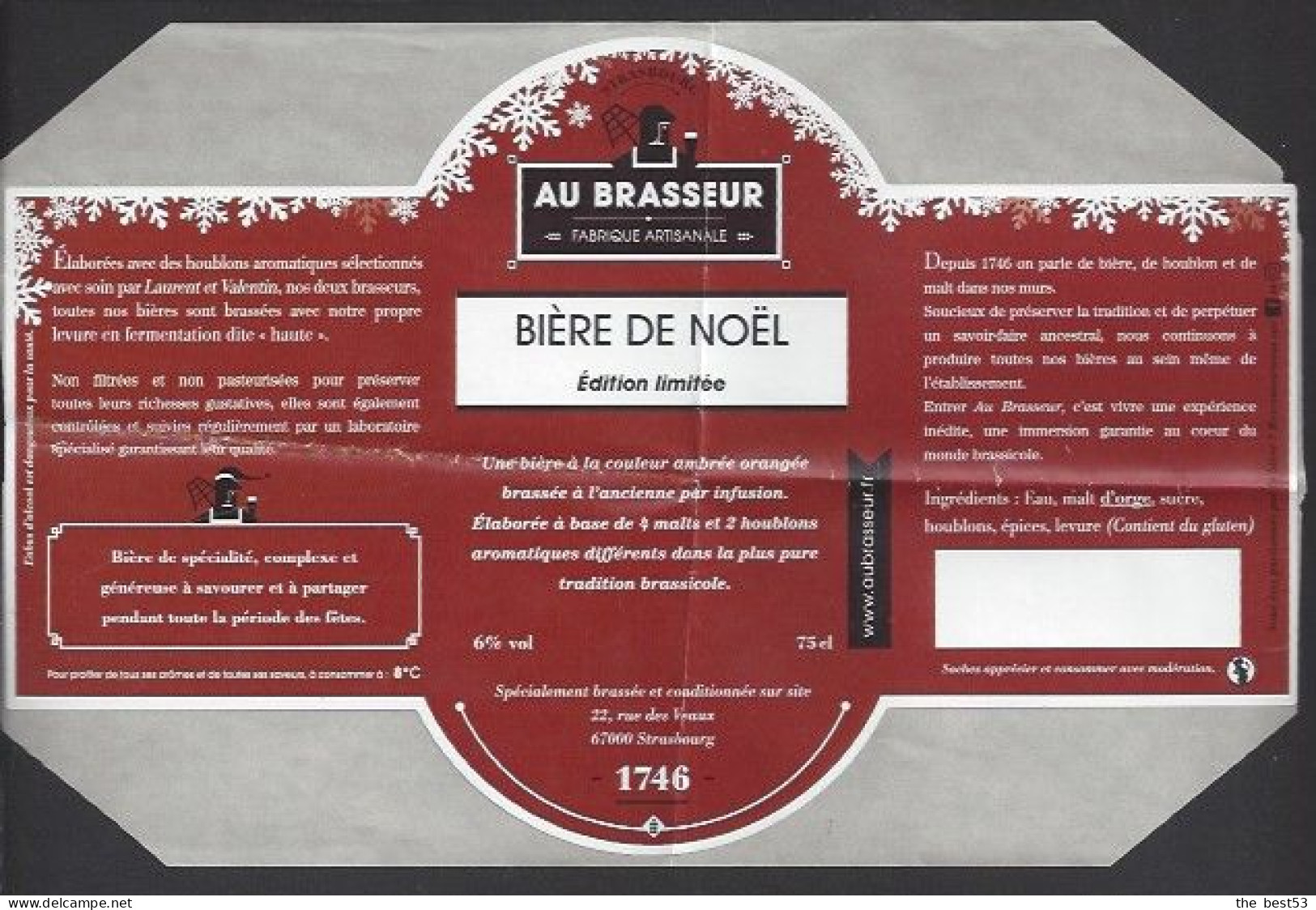 Etiquette De Bière De Noël  -  Edition Limitée  -  Brasserie  Au Brasseur  à  Strasbourg (67) - Bière
