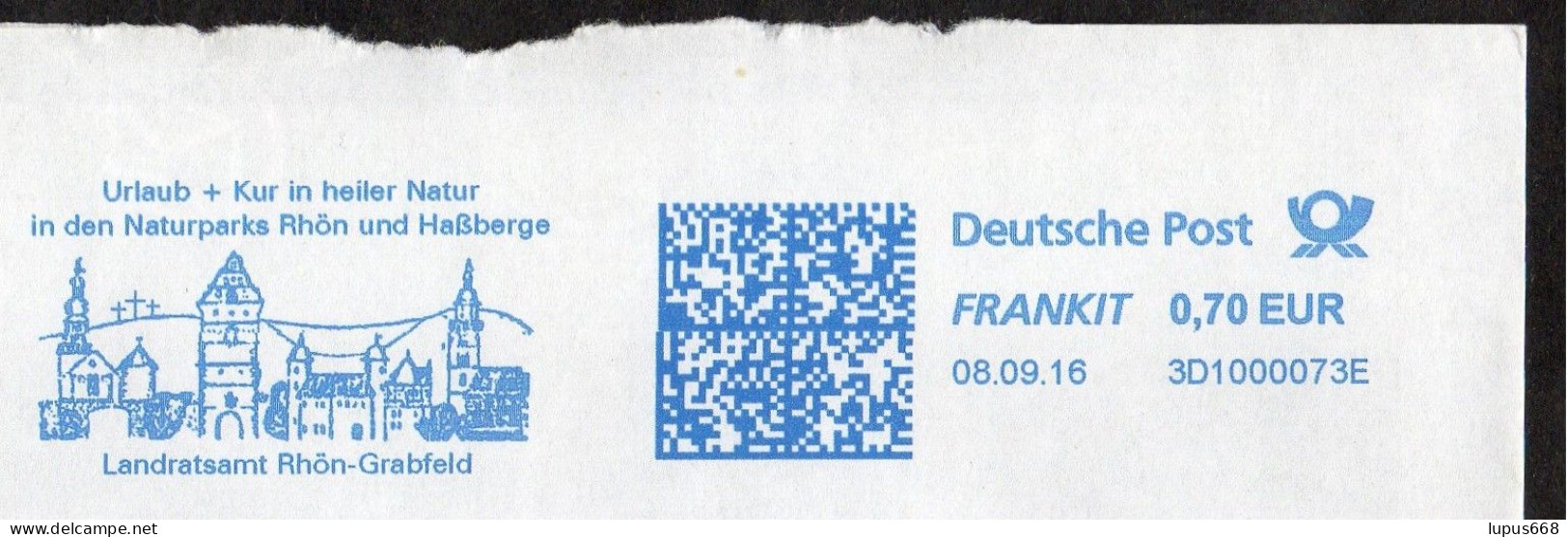 BRD 2016 Brief/ Letter, Absenderfreistempel  Amt Rhön- Grabfeld (in 97616 Bad Neustadt/Saale), Stadtmauer, 2 Kirchen - Franking Machines (EMA)