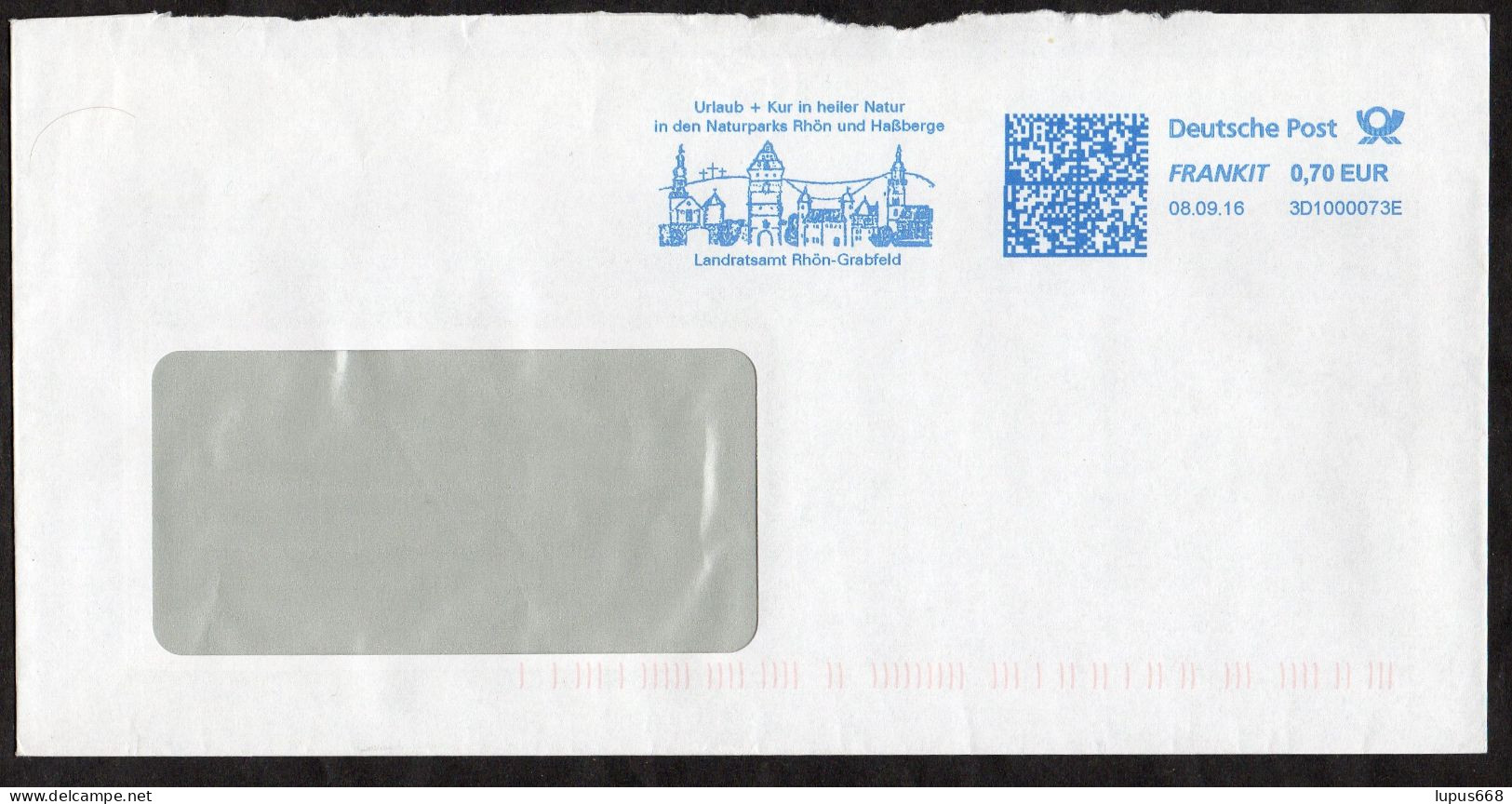 BRD 2016 Brief/ Letter, Absenderfreistempel  Amt Rhön- Grabfeld (in 97616 Bad Neustadt/Saale), Stadtmauer, 2 Kirchen - Machines à Affranchir (EMA)