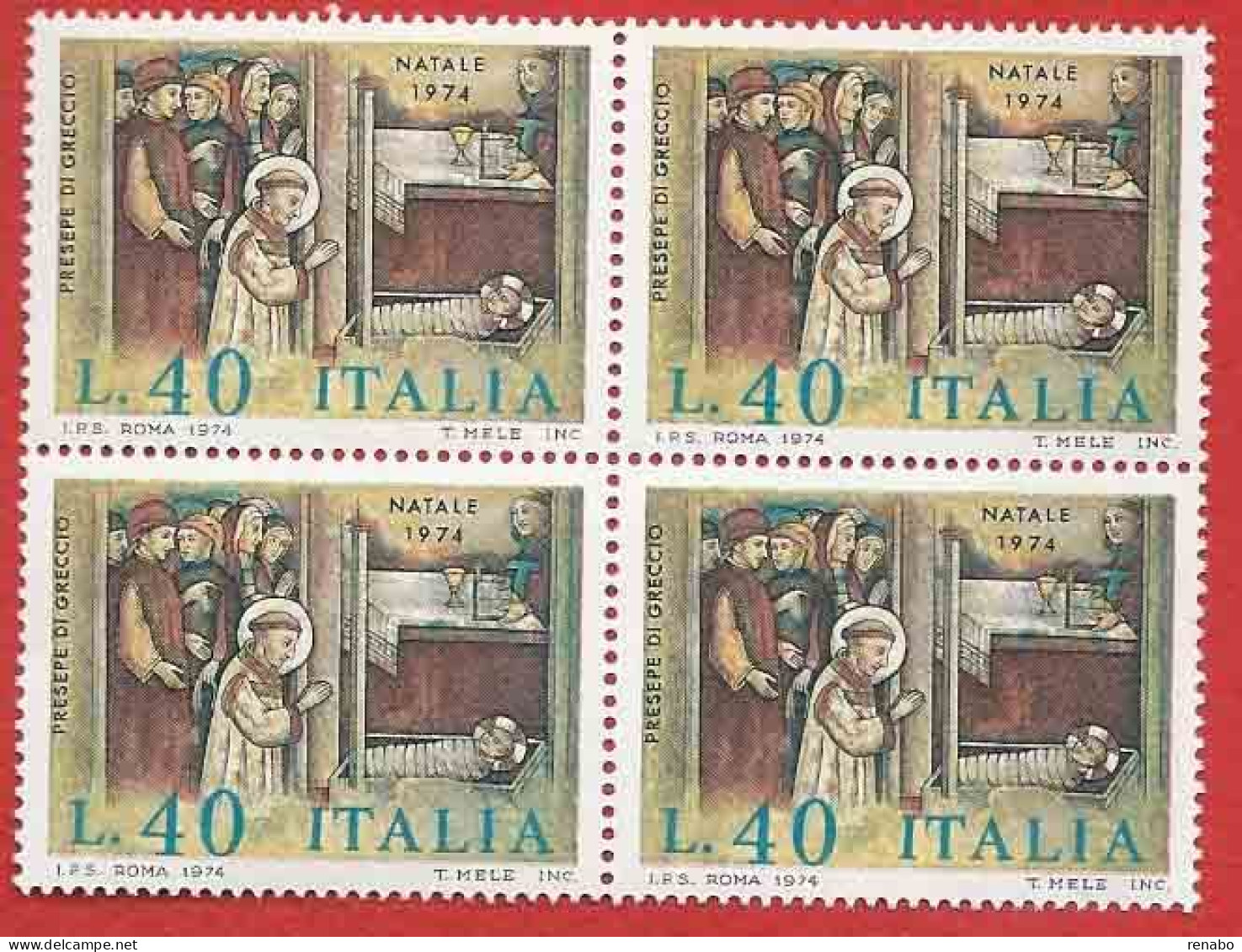 Italia 1974; Natale: Presepe Di Greccio Organizzato Da San Francesco. Quartina. - 1971-80:  Nuevos