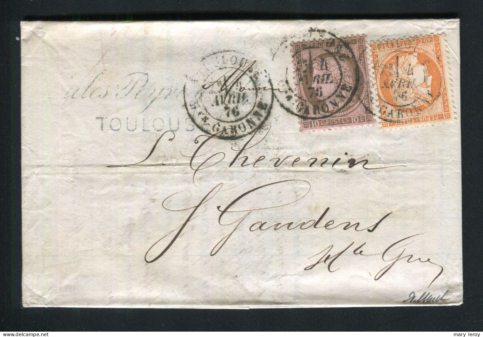 Superbe Lettre De Toulouse Pour Saint Gaudens ( 1876 ) Avec Les N° 38 & 54 - 1849-1876: Periodo Clásico