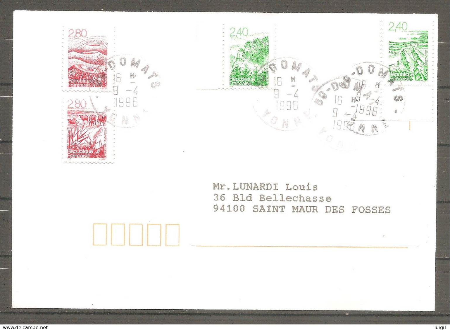 FRANCE 1995. Y&T N°2949 à 2952. Série Courante : " Les Régions Françaises " ,  Sur Lettre. Oblitération Du 9-4-1996. TB - Covers & Documents