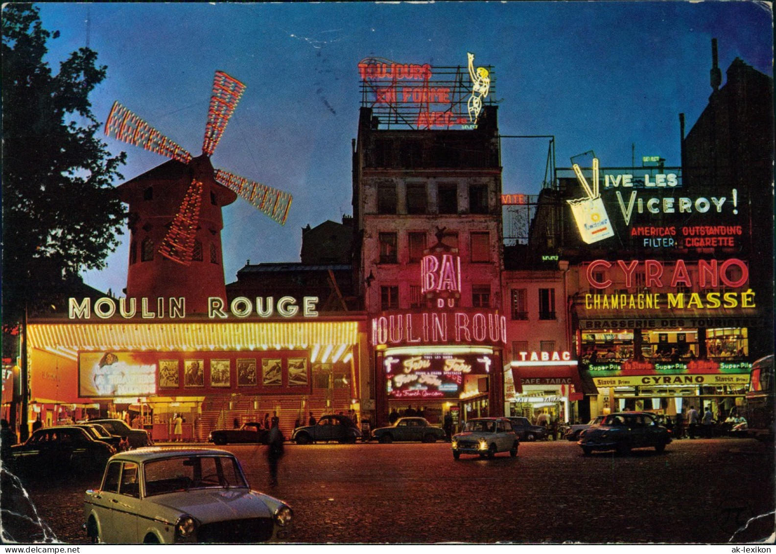 Paris Moulin Rouge, Autos, Leuchtreklame, Abend-/Nachansicht 1973 - Other & Unclassified