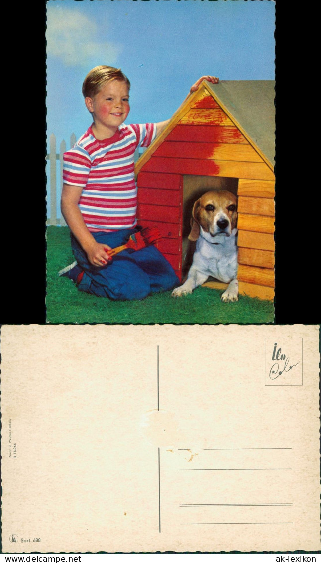 Menschen Soziales Leben & Kinder: Kind Junge Mit Hund In Hundehütte 1970 - Portraits